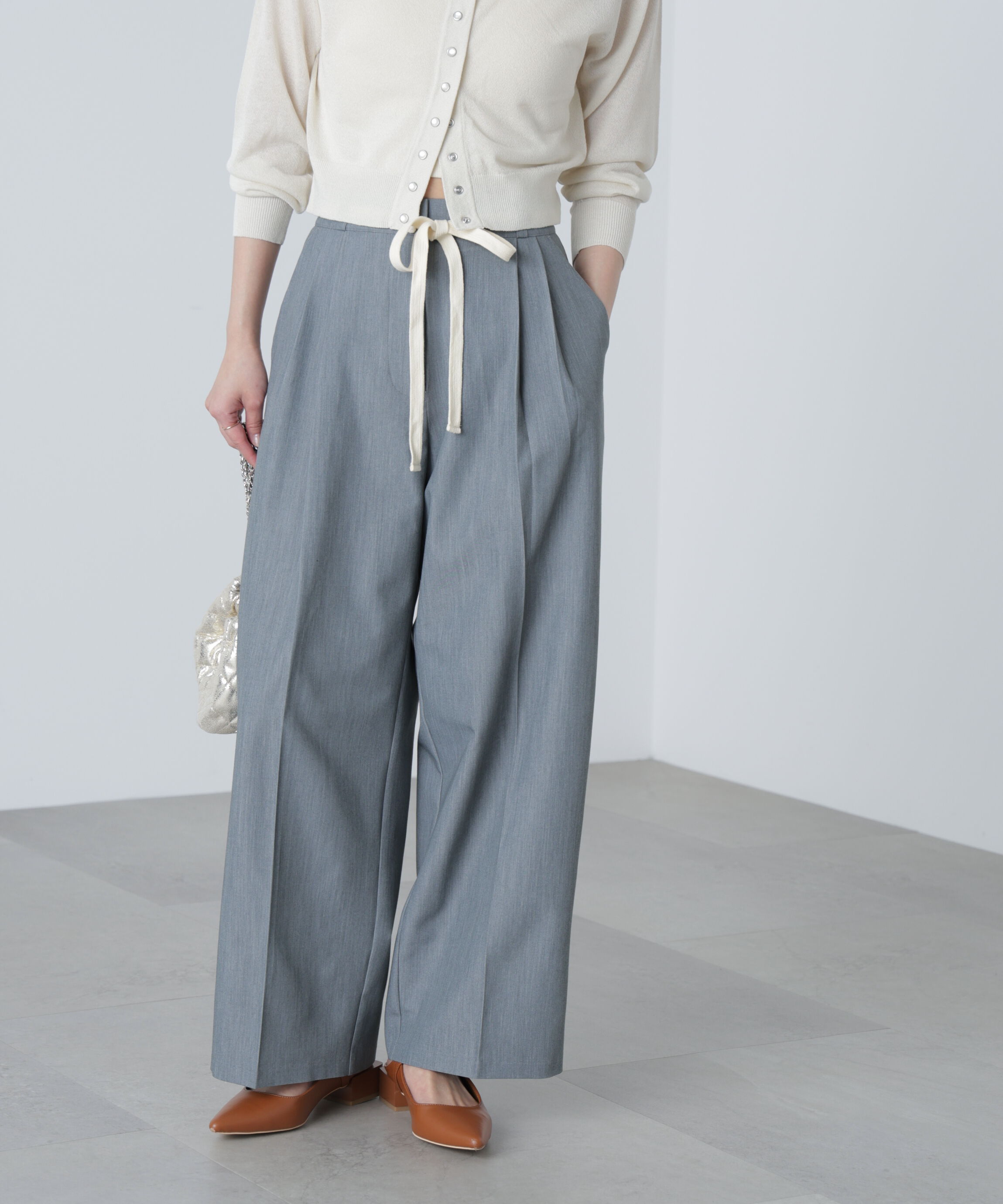  「杉綾リボンベルトワイドパンツ」|その他|