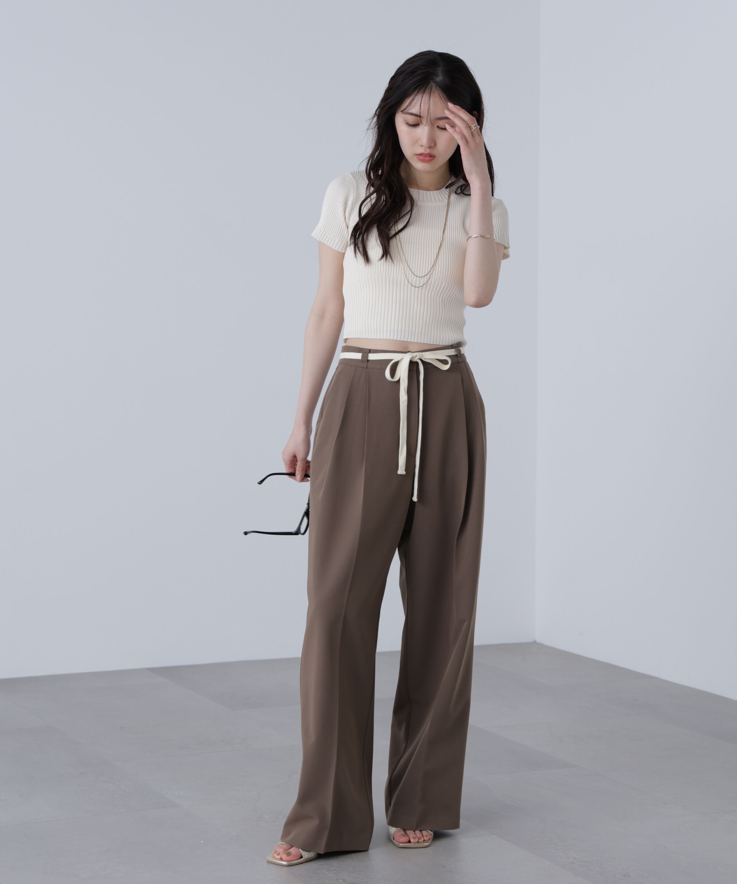  「杉綾リボンベルトワイドパンツ」|その他|