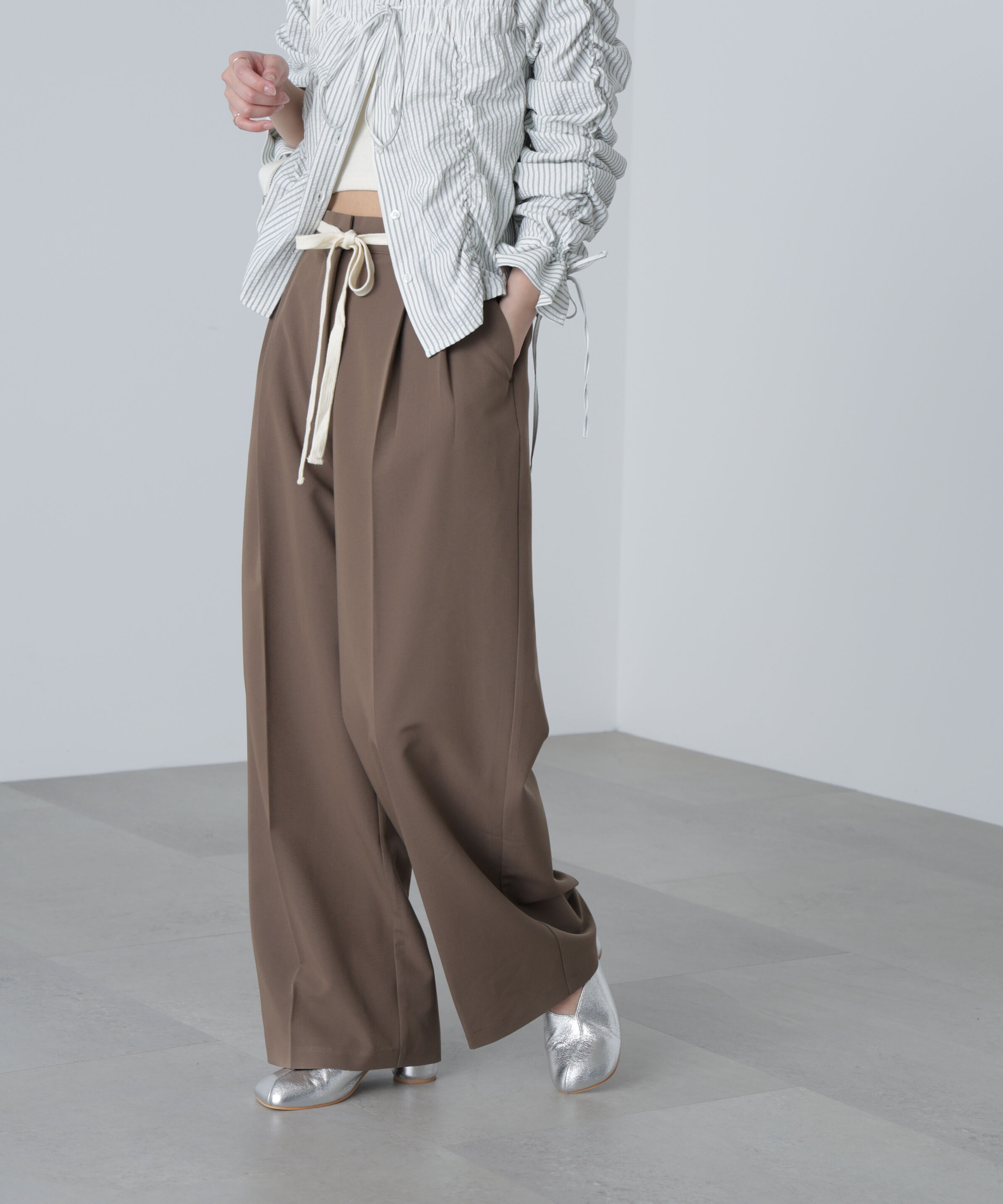  「杉綾リボンベルトワイドパンツ」|その他|