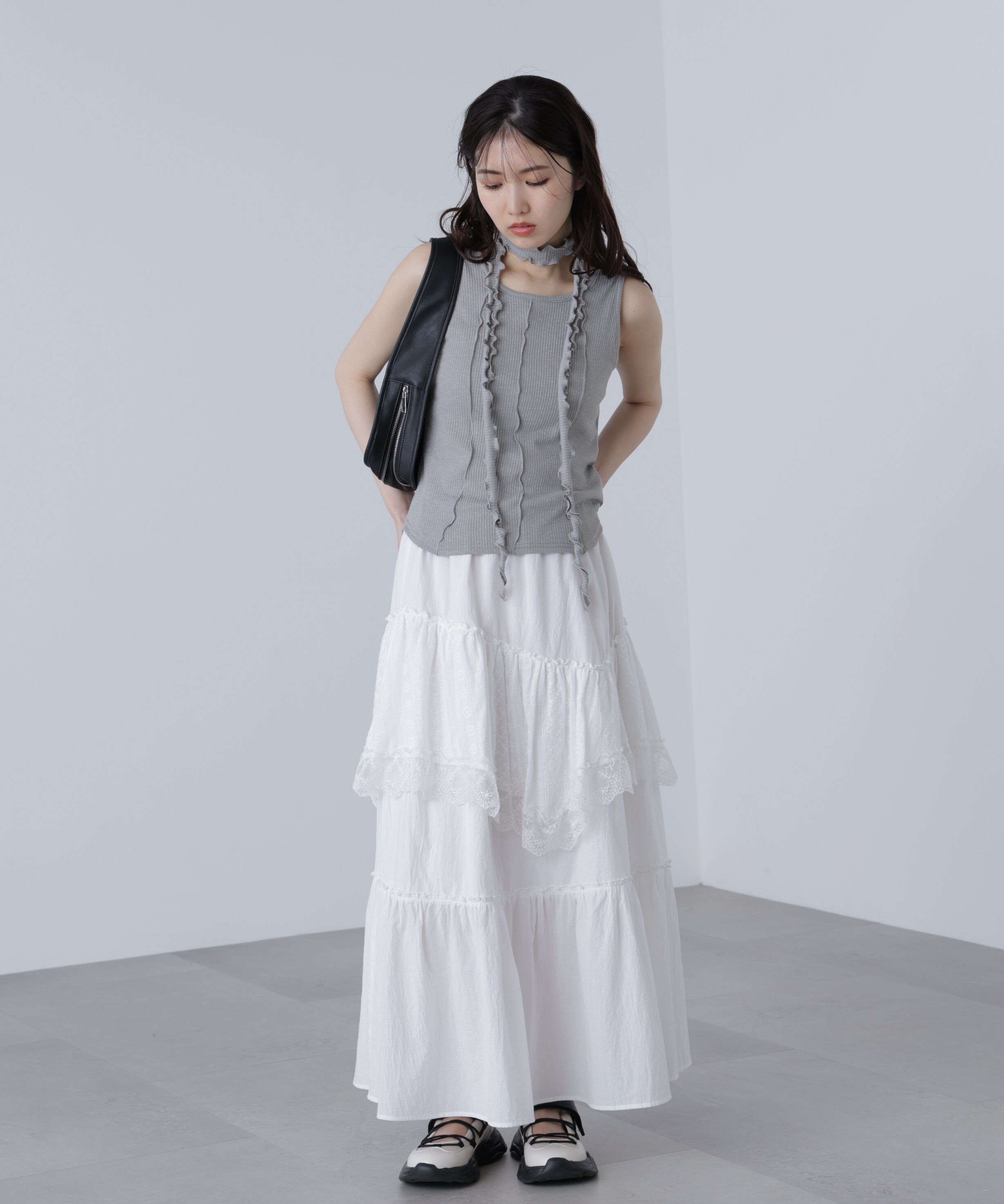  「チョーカー付きフリルディテールタンクトップ」|シャツ・ブラウス|