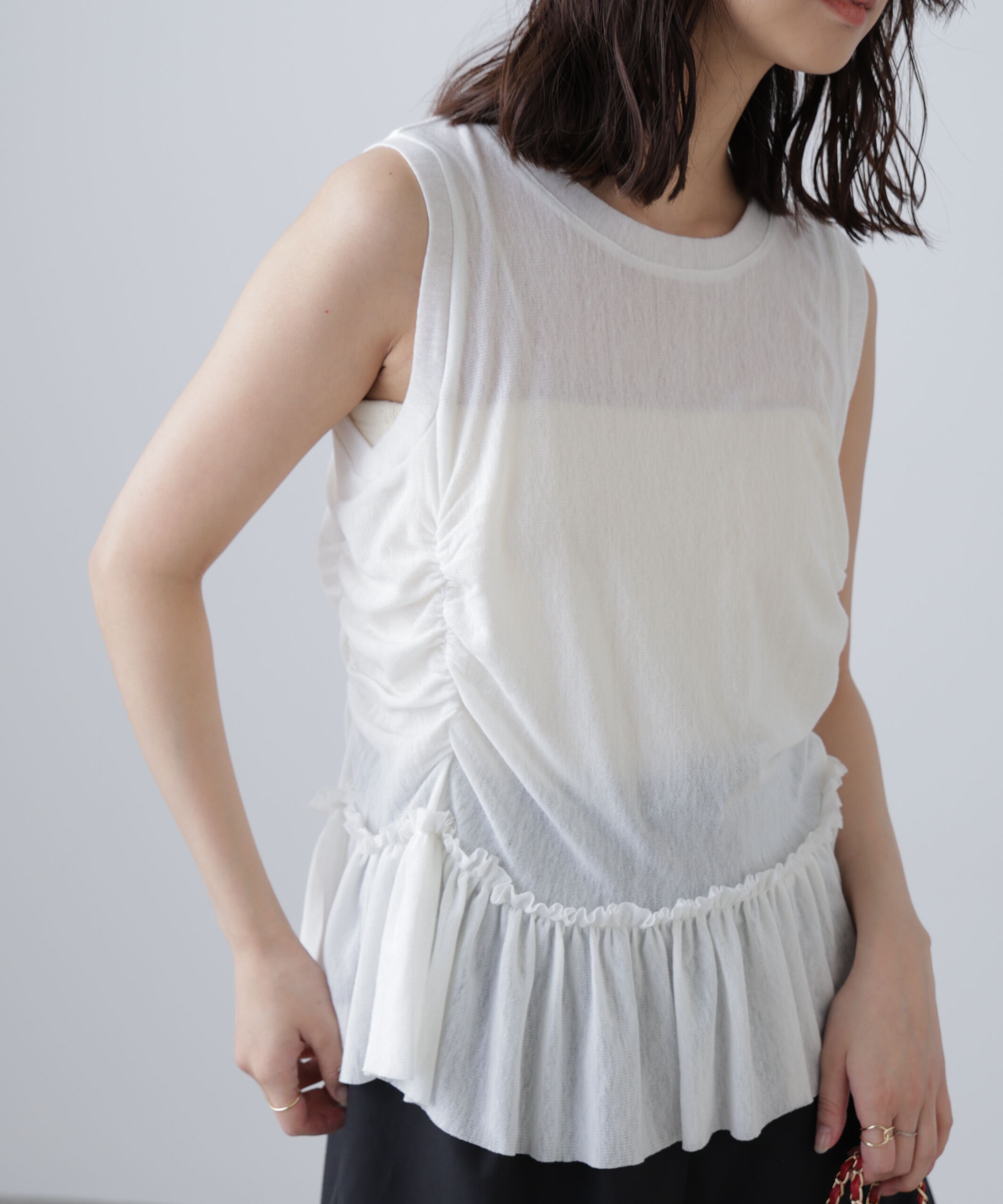  「シアーフリルタンクトップ」|Tシャツ・カットソー|