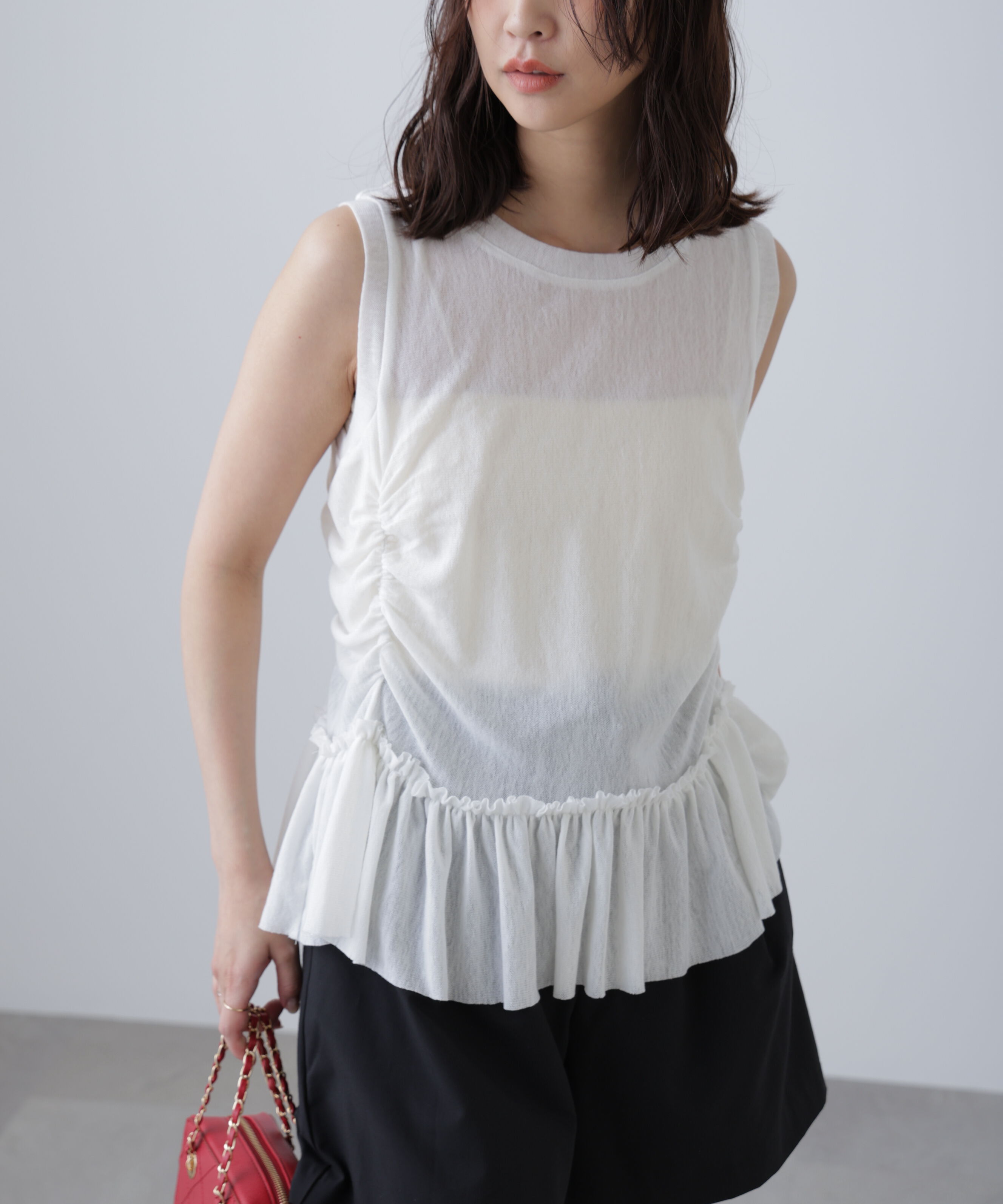  「シアーフリルタンクトップ」|Tシャツ・カットソー|