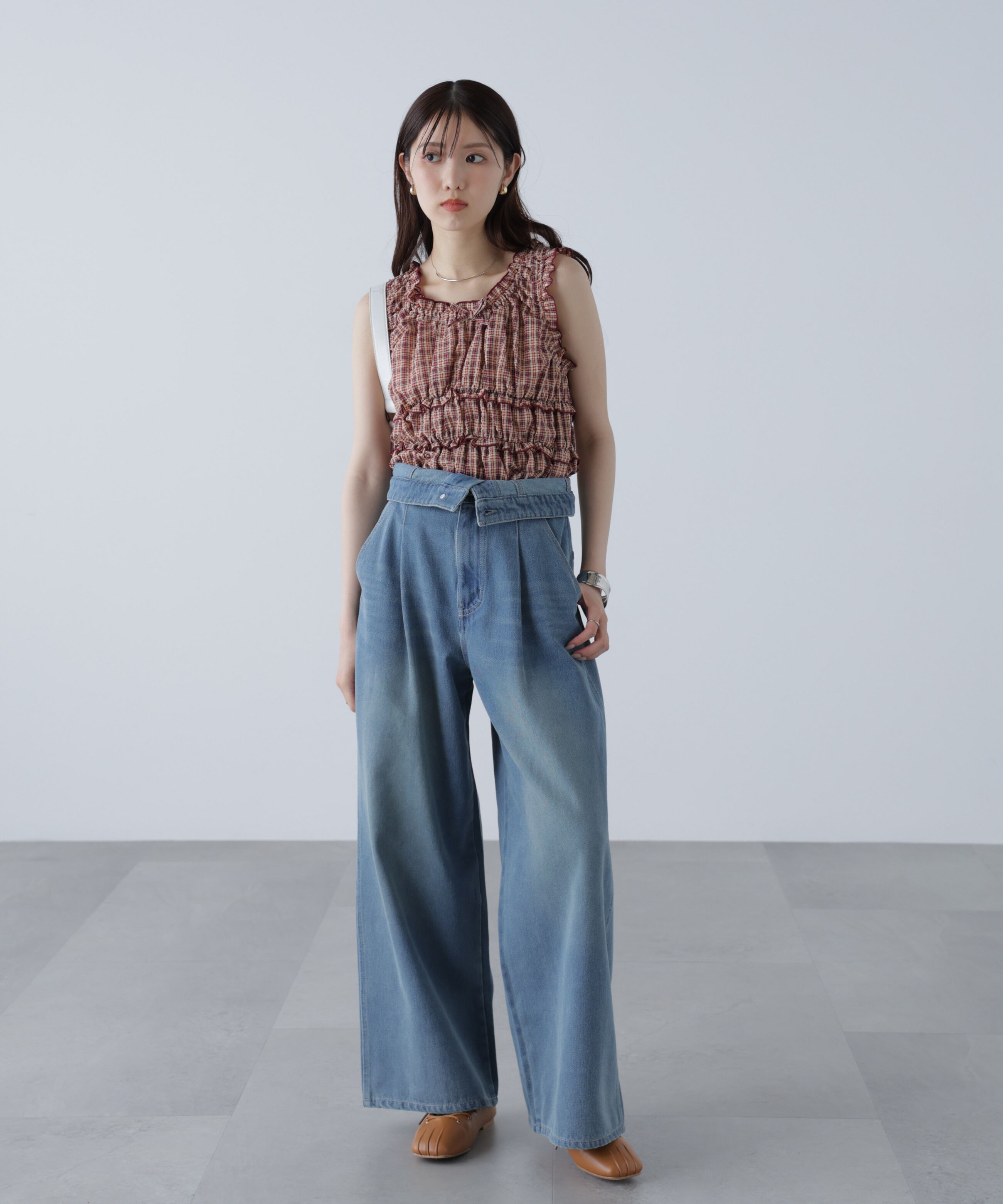  「折り返しハイウエストデニムパンツ」|その他|