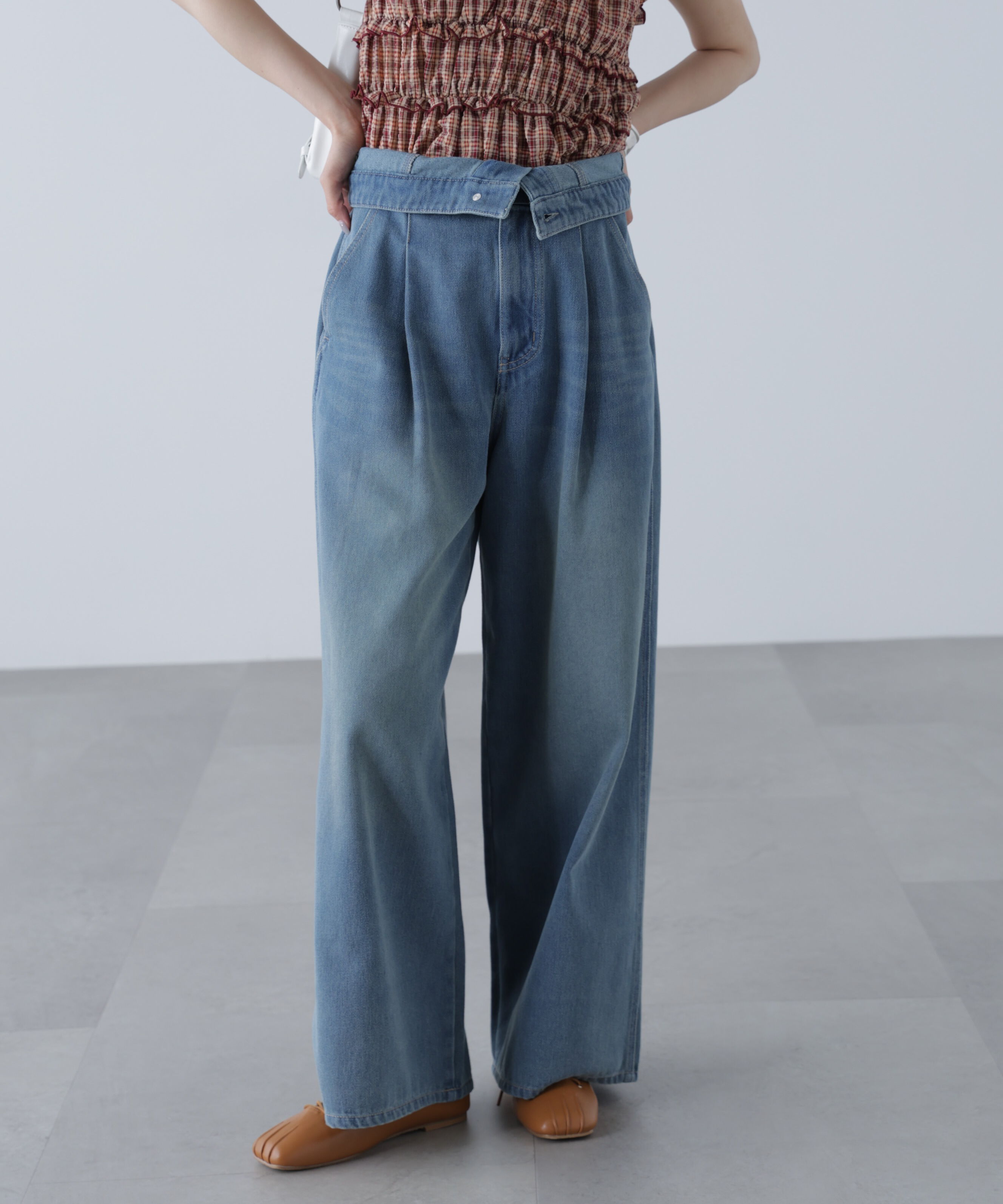  「折り返しハイウエストデニムパンツ」|その他|