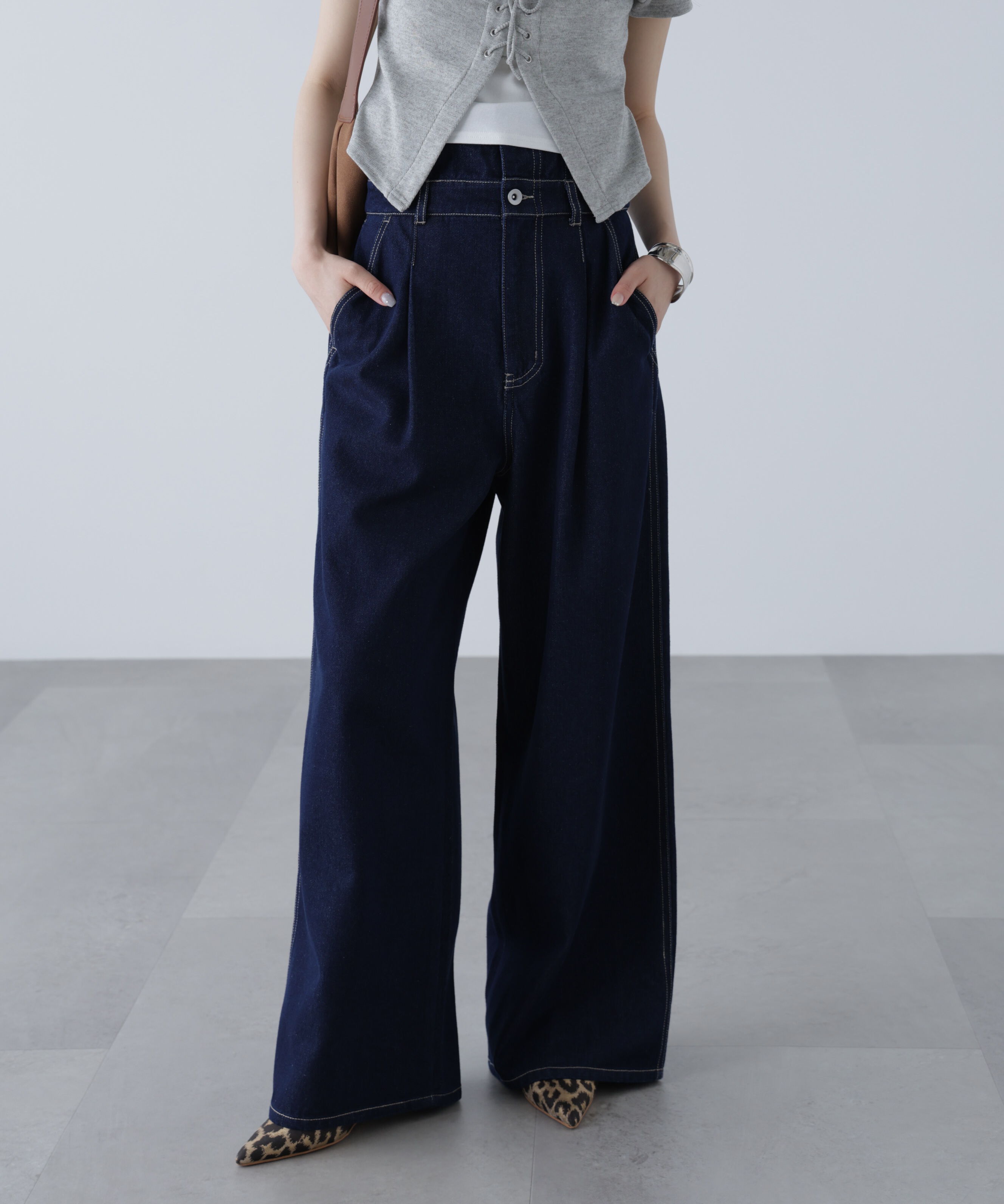  「折り返しハイウエストデニムパンツ」|その他|