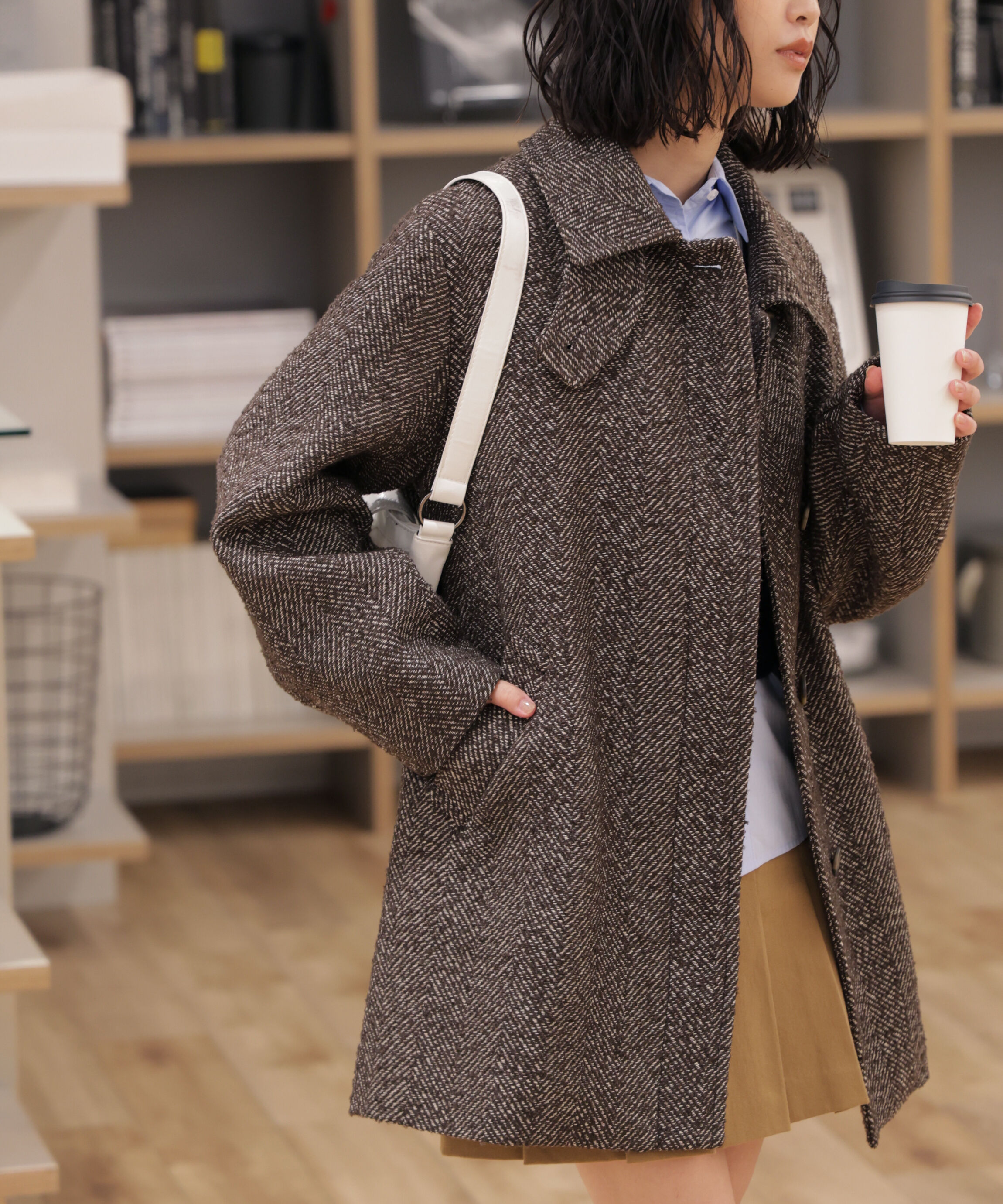  「スタンドカラーミドル丈ツイードコート」|その他|