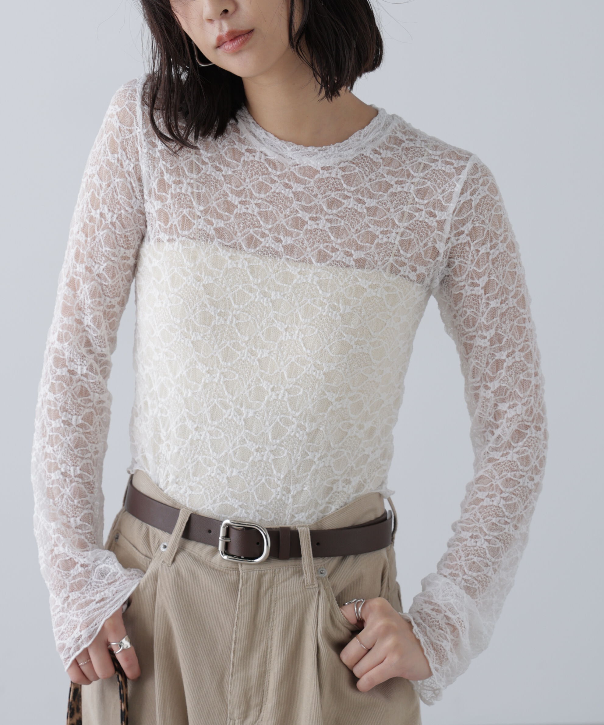  「ショート丈レーストップス」|Tシャツ・カットソー|オフ