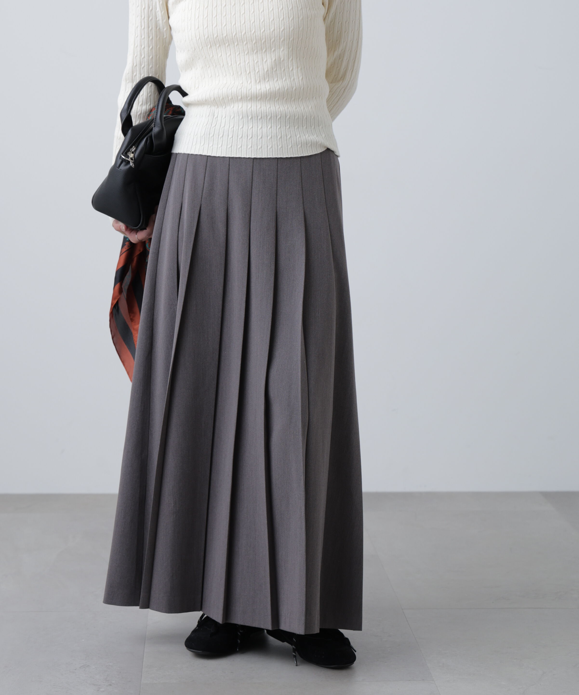  「プリーツロングスカート」|スカート|グレー