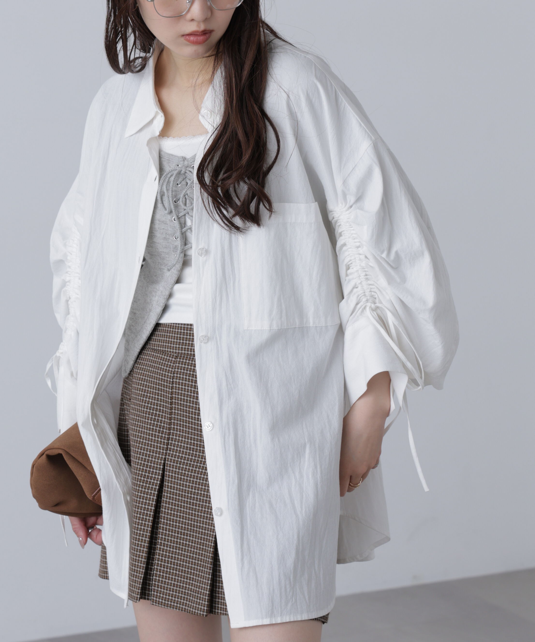  「袖シャーリングオーバーシャツ」|シャツ・ブラウス|ホワイト