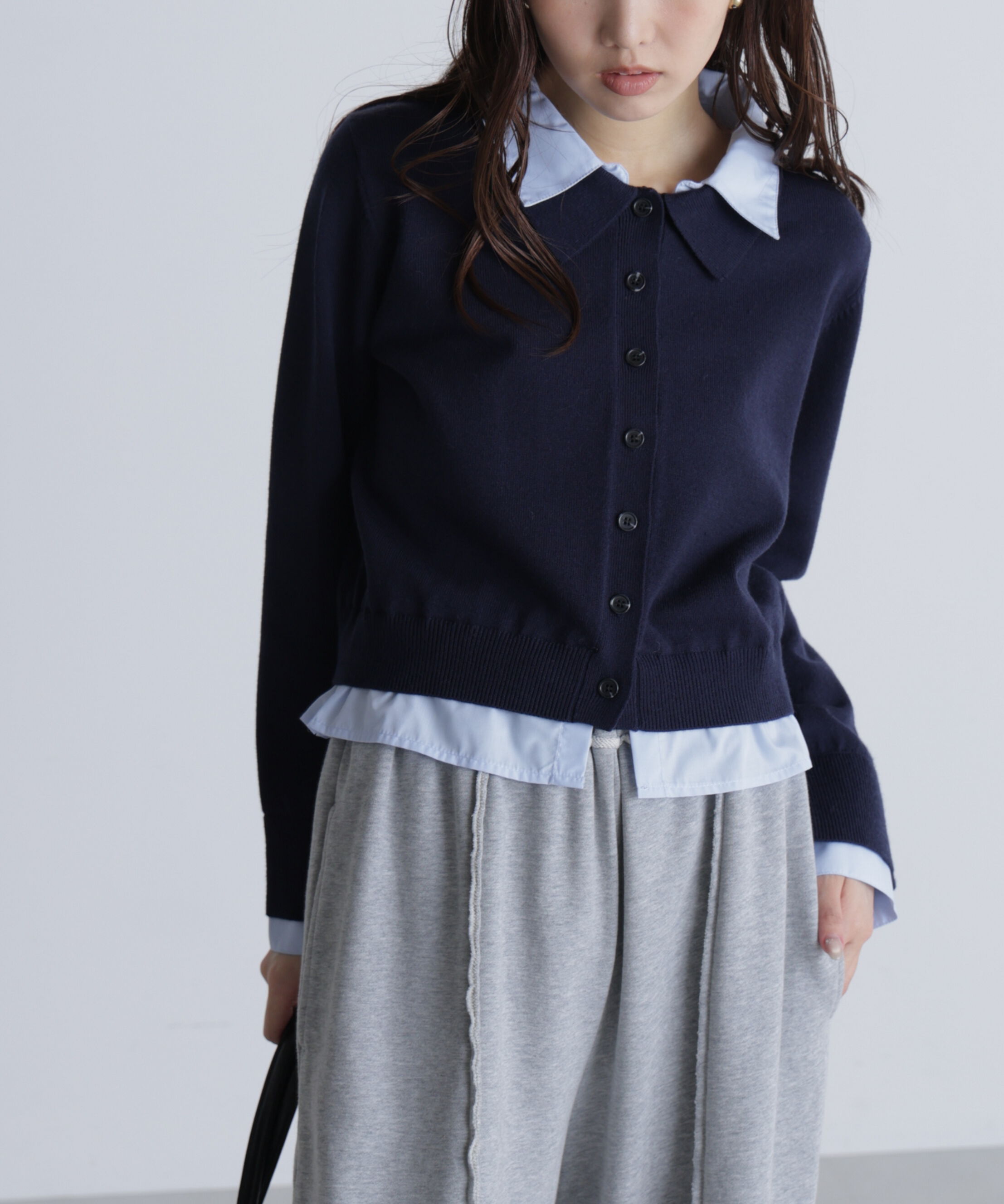  「シャツフェイクレイヤードポロカーディガン」|ニット・セーター|