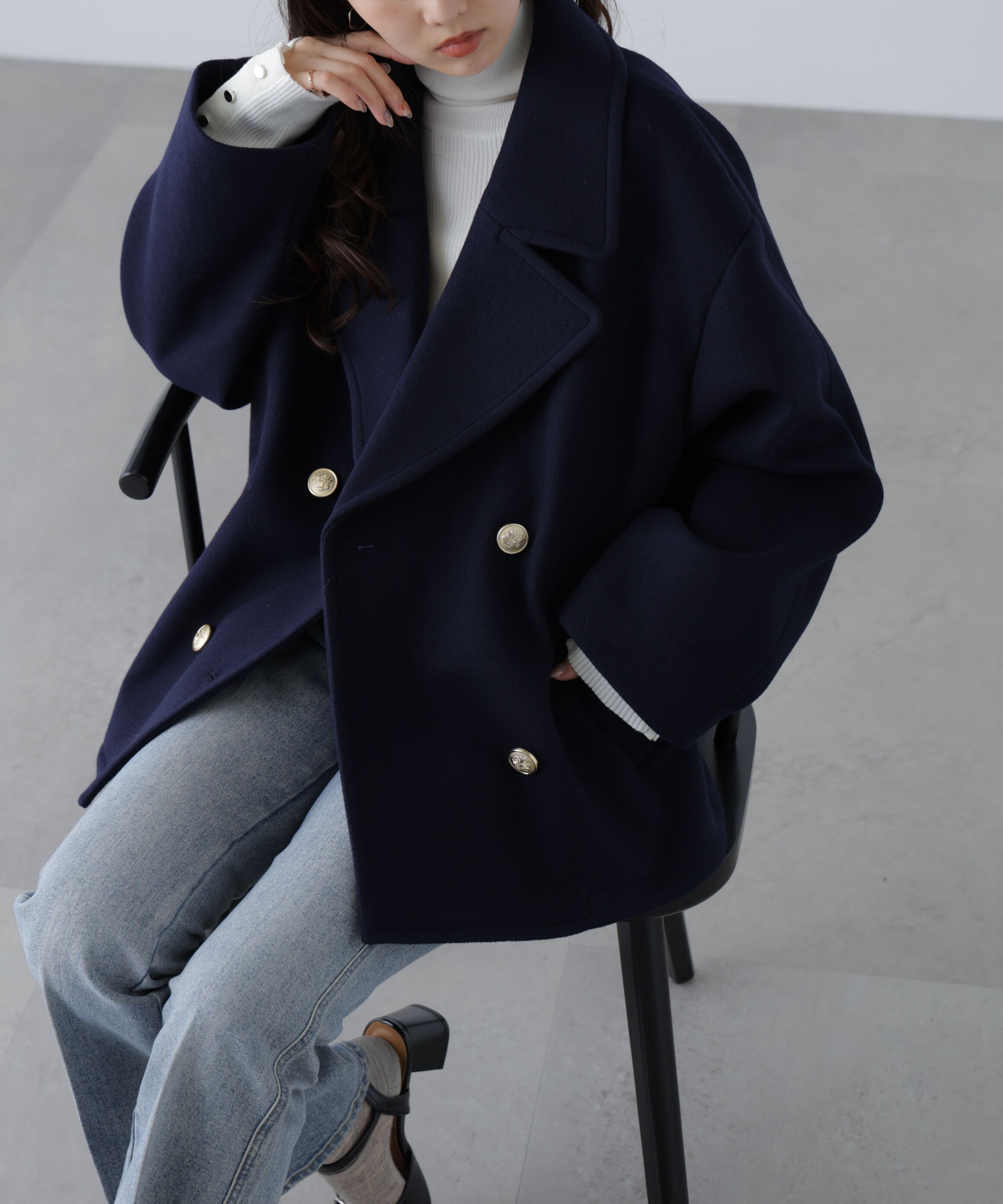  「ミドル丈オーバーピーコート〈ＭＦＭ〉」|ブルゾン・スタジャン|ネイビー