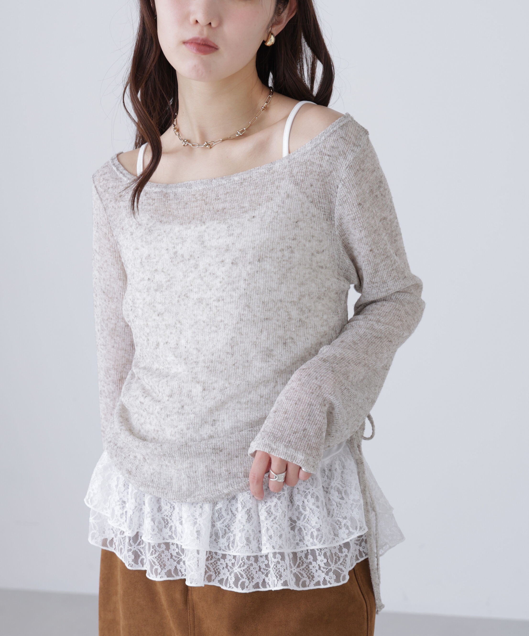  「メランジドロストレースティアードキャミセット」|Tシャツ・カットソー|