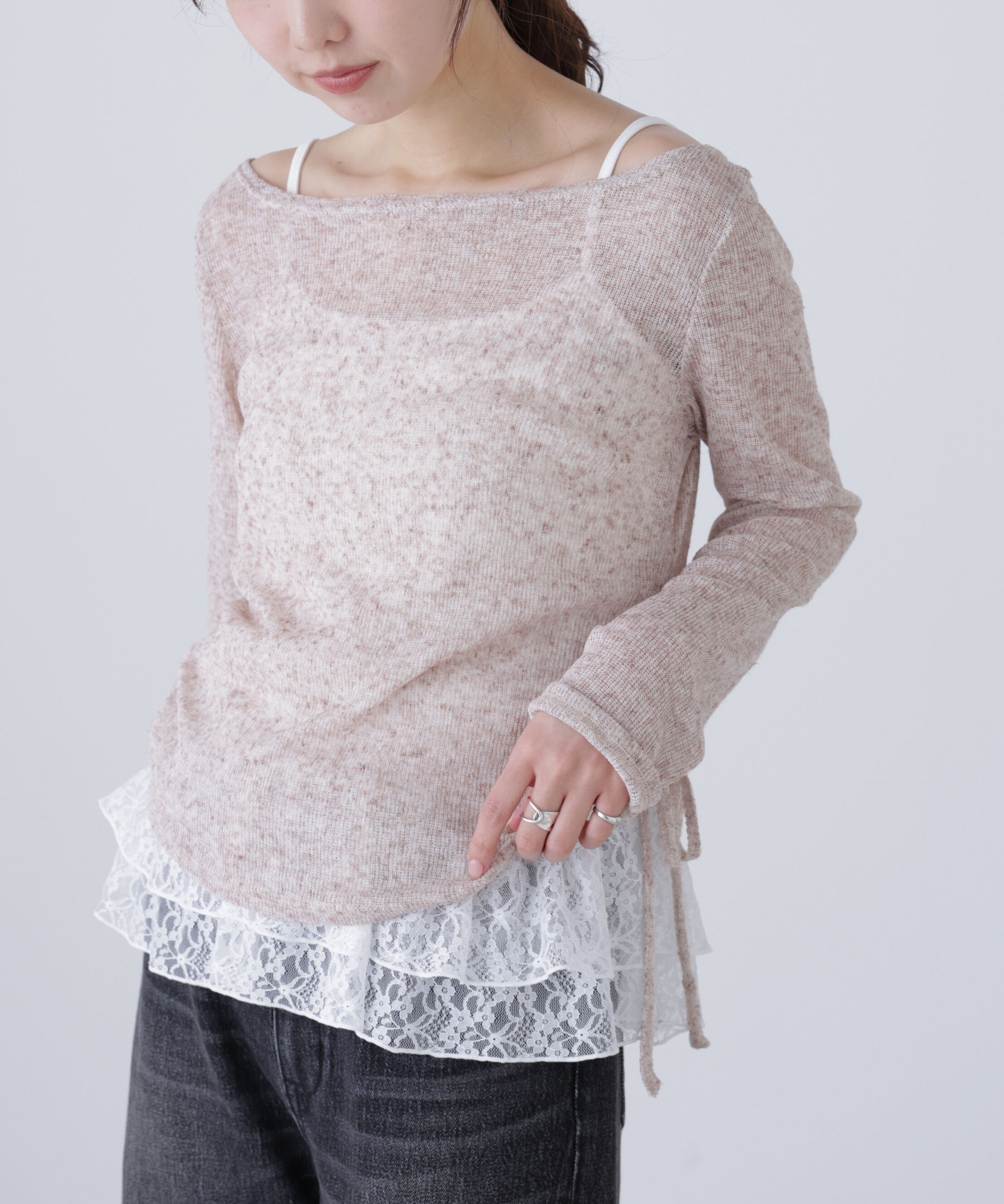  「メランジドロストレースティアードキャミセット」|Tシャツ・カットソー|