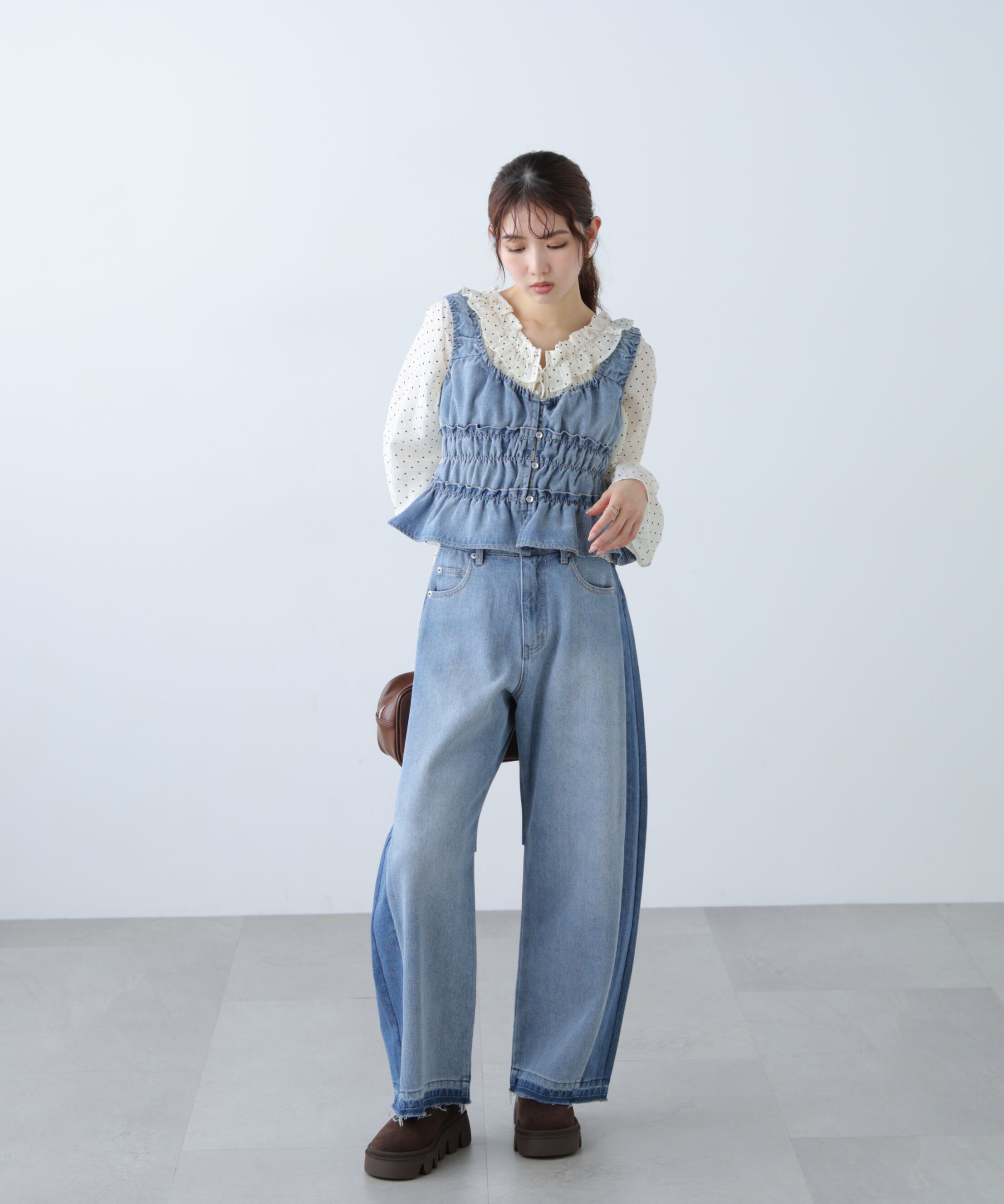  「シャーリングデニムビスチェ」|シャツ・ブラウス|