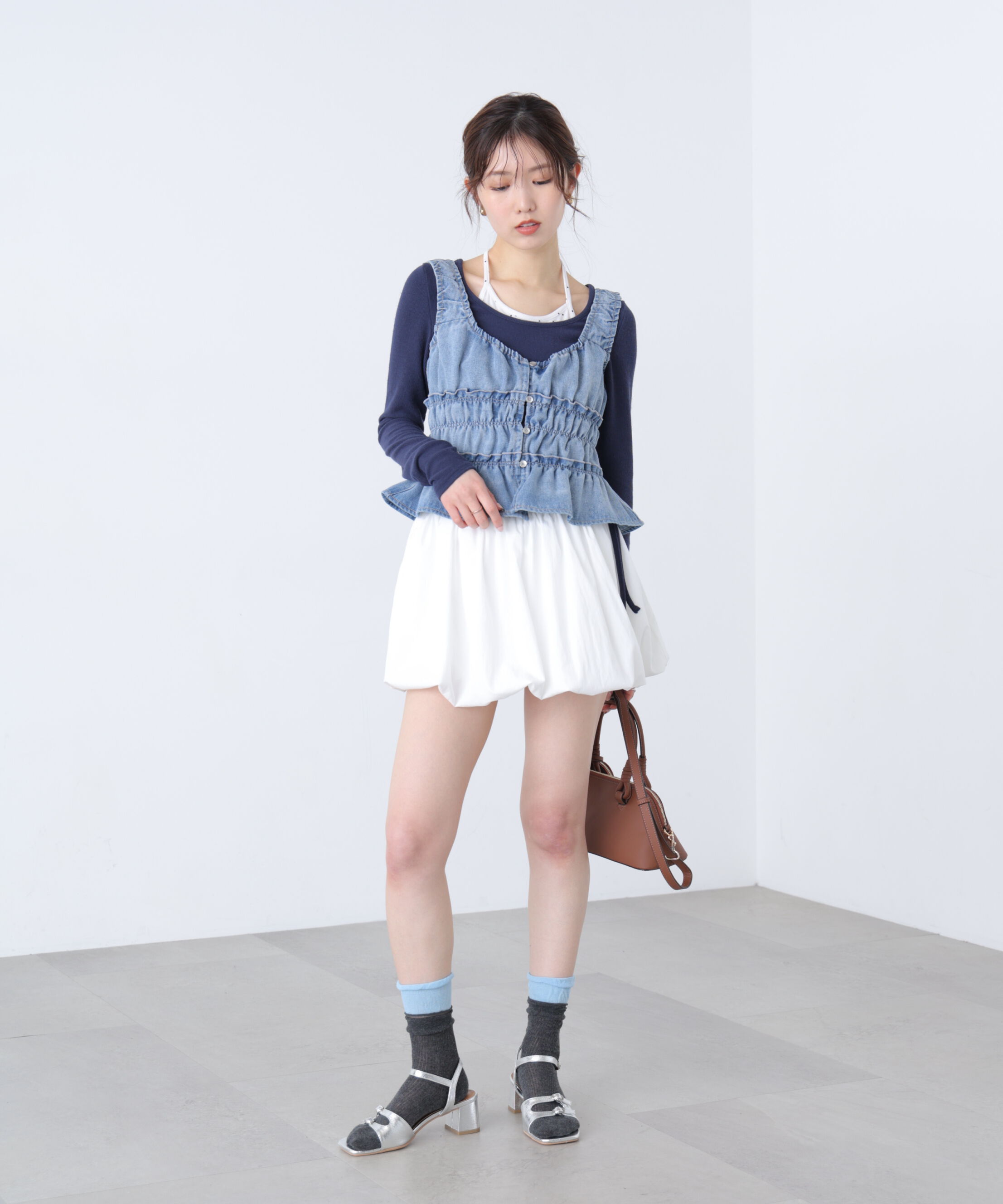  「シャーリングデニムビスチェ」|シャツ・ブラウス|