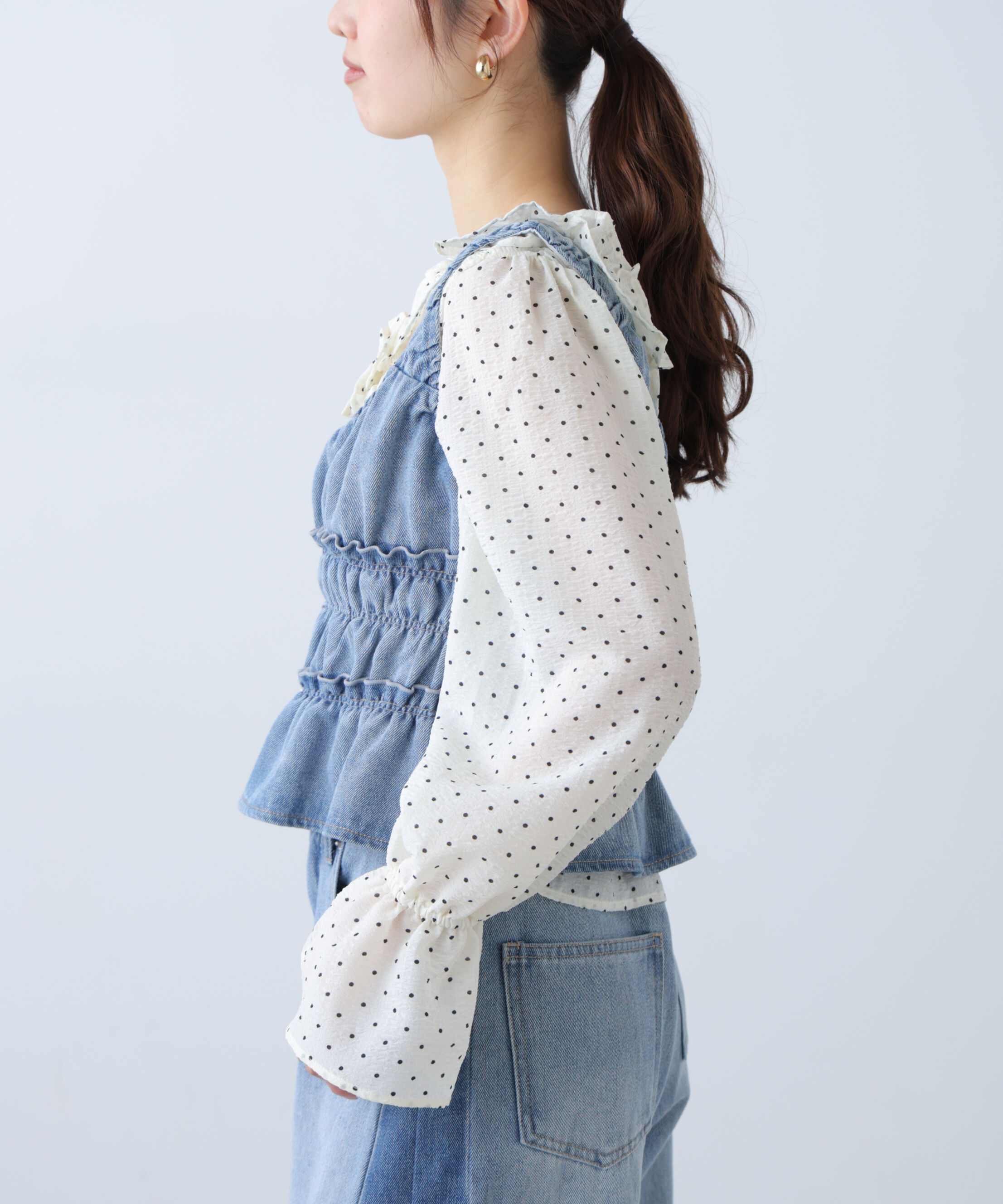  「シャーリングデニムビスチェ」|シャツ・ブラウス|