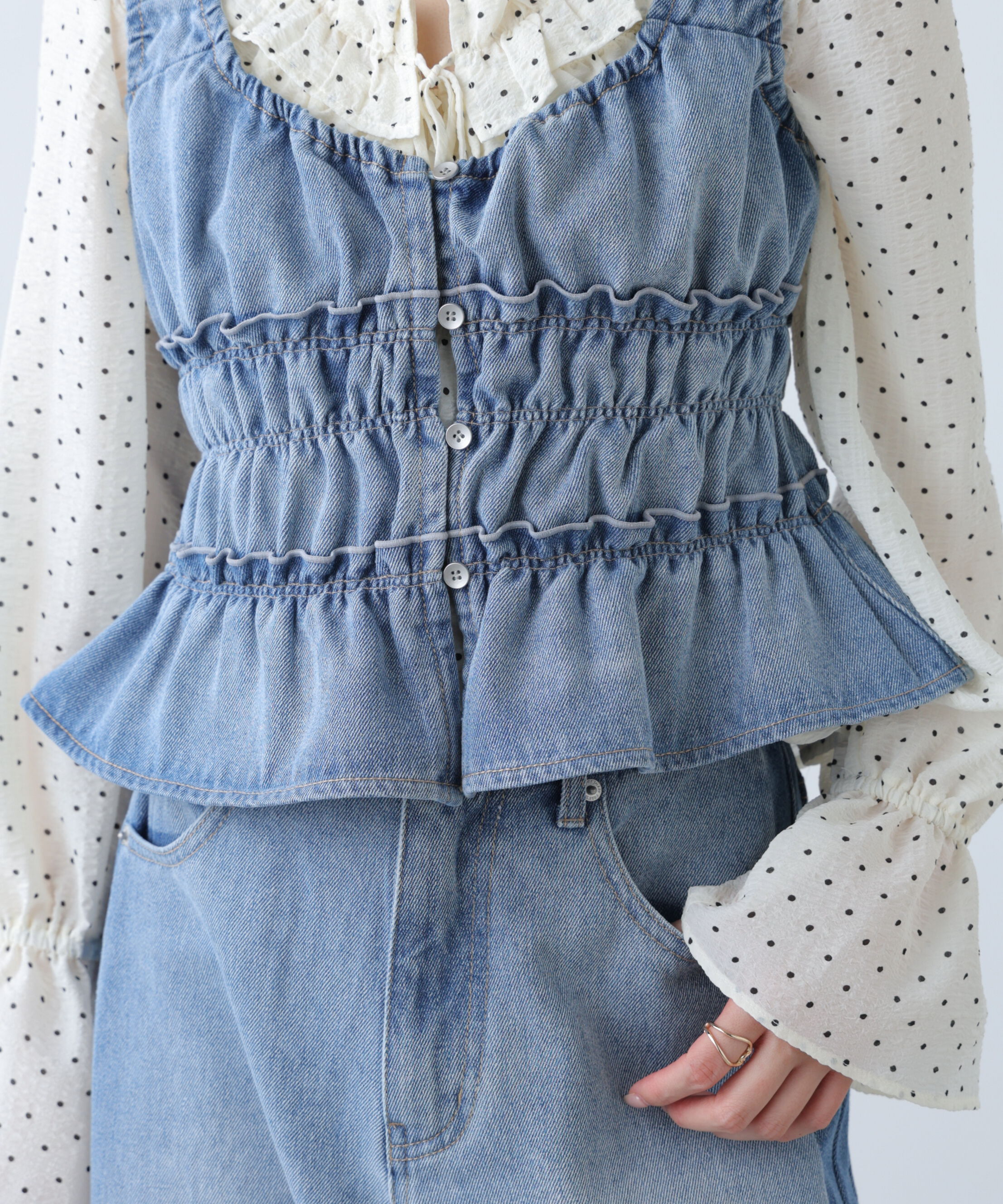  「シャーリングデニムビスチェ」|シャツ・ブラウス|