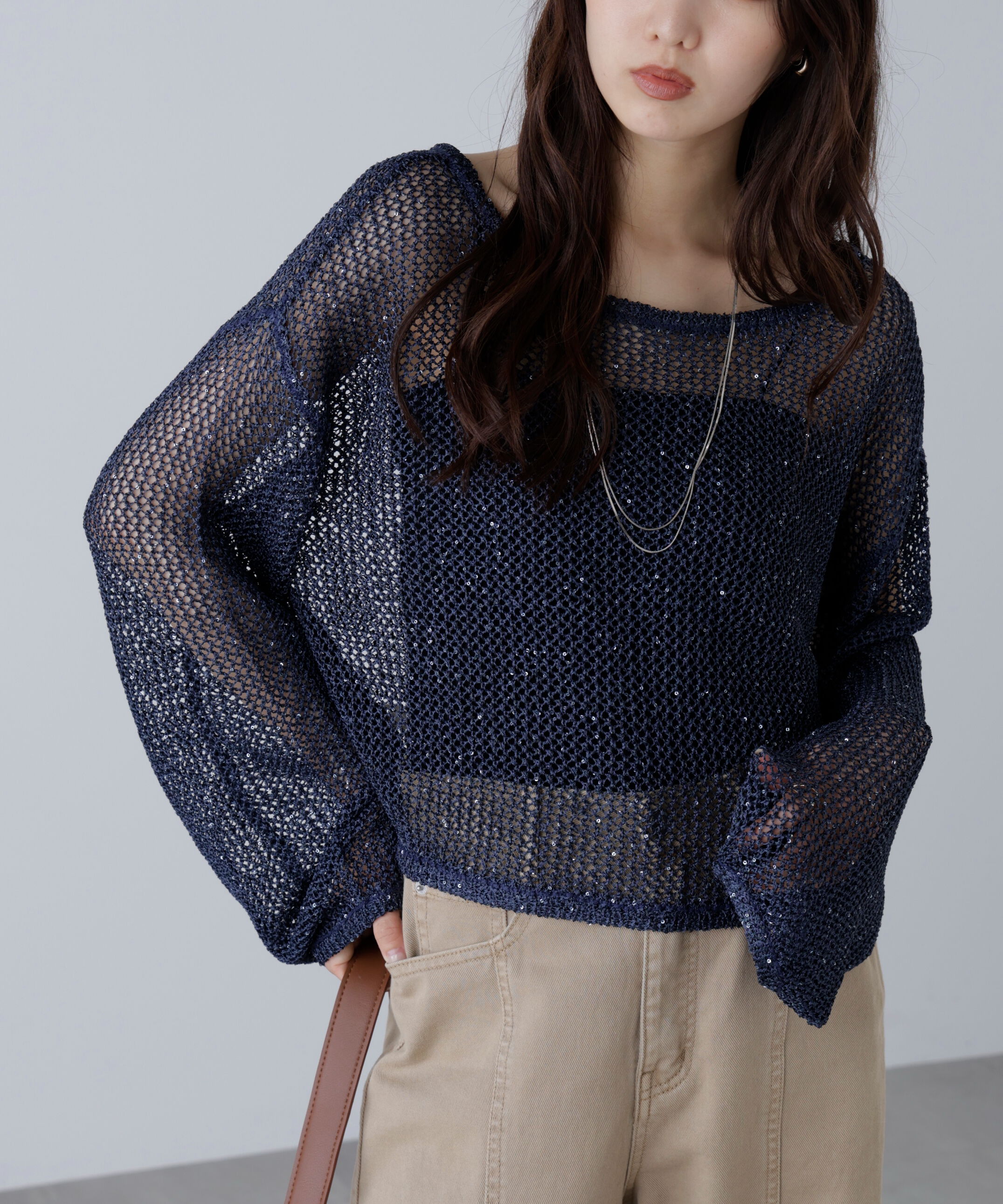  「メッシュスパンコールニット」|ニット・セーター|