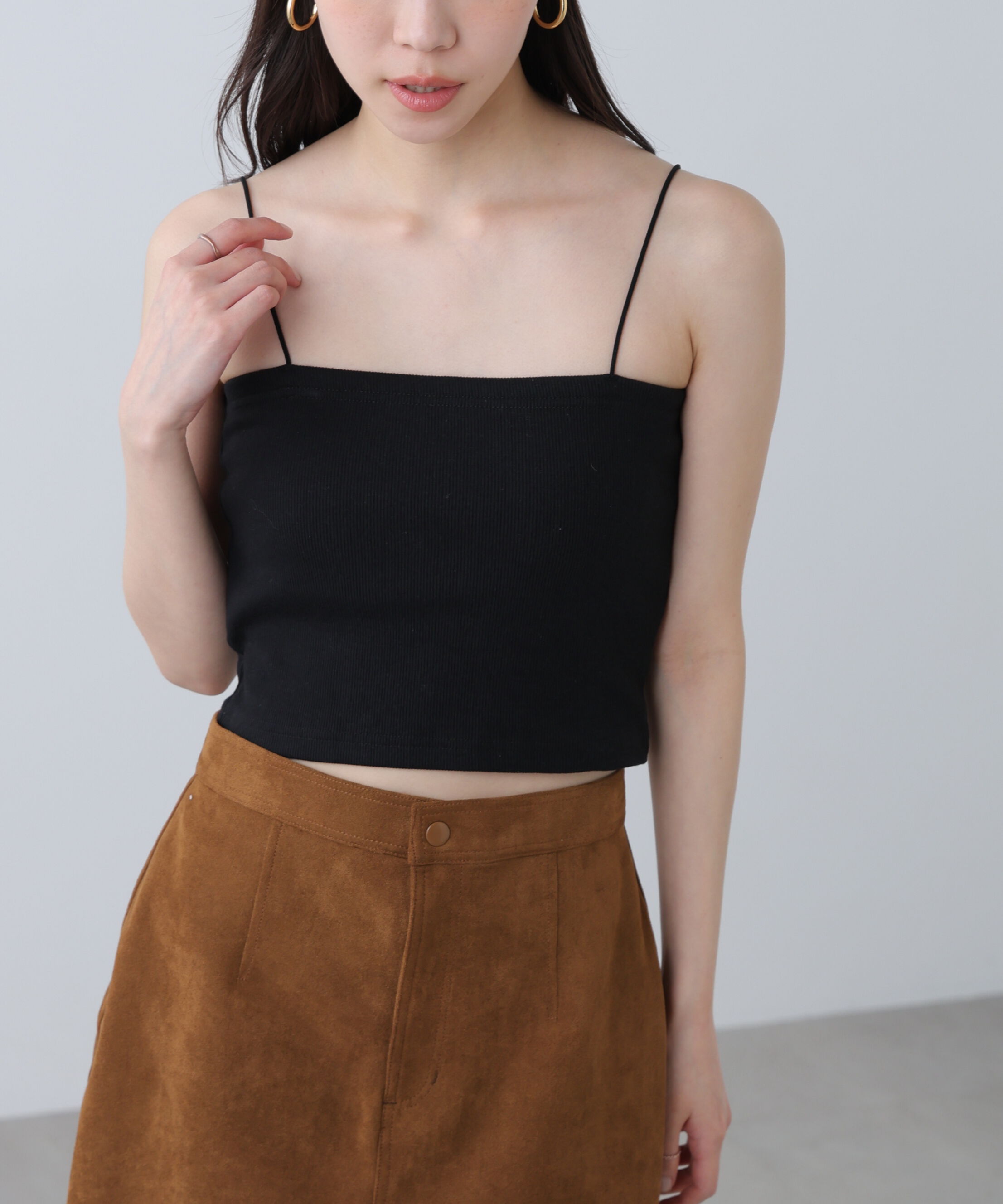  「[接触冷感][UV加工]カップ付きショート丈キャミソール」|Tシャツ・カットソー|ブラック