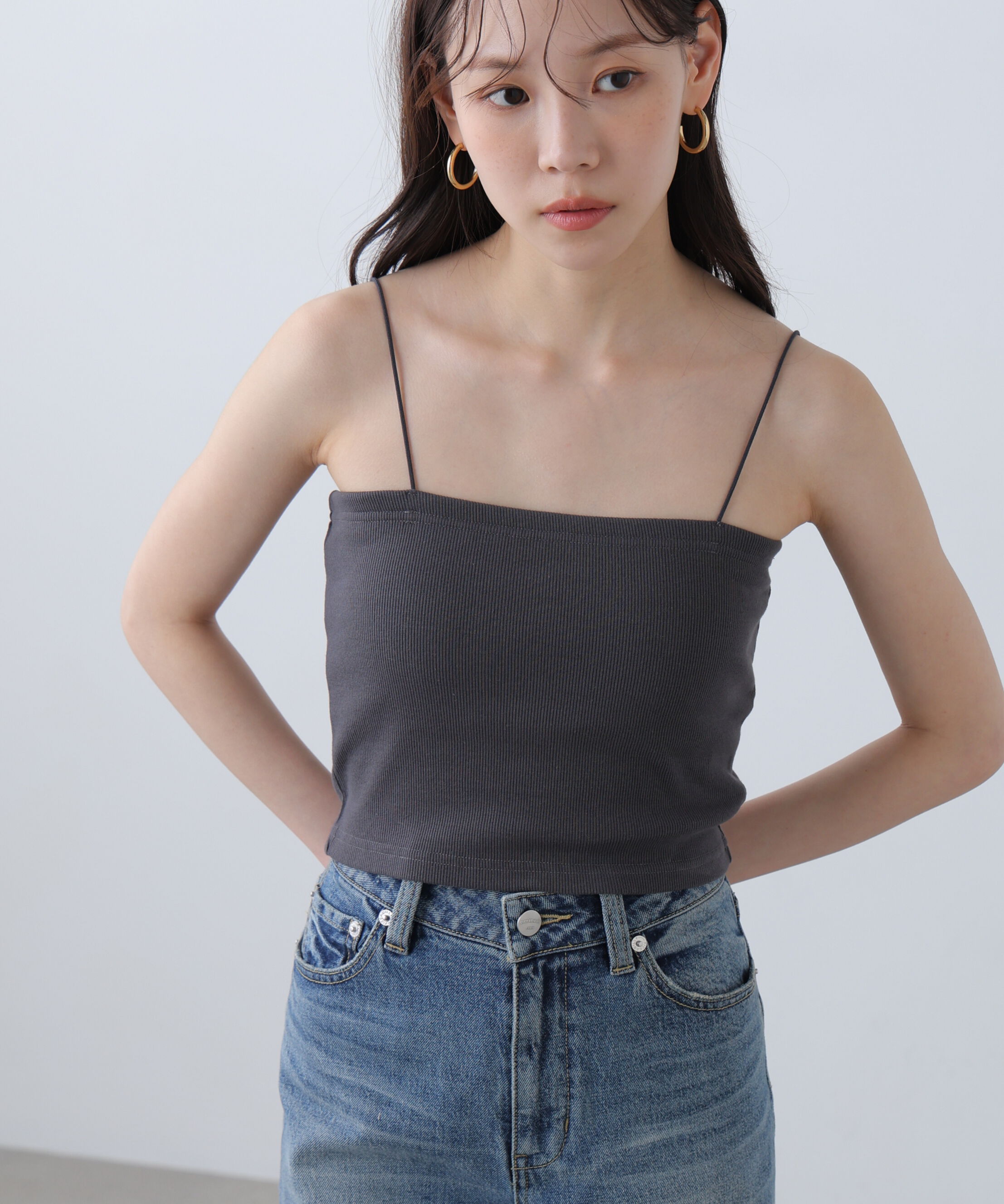  「[接触冷感][UV加工]カップ付きショート丈キャミソール」|Tシャツ・カットソー|