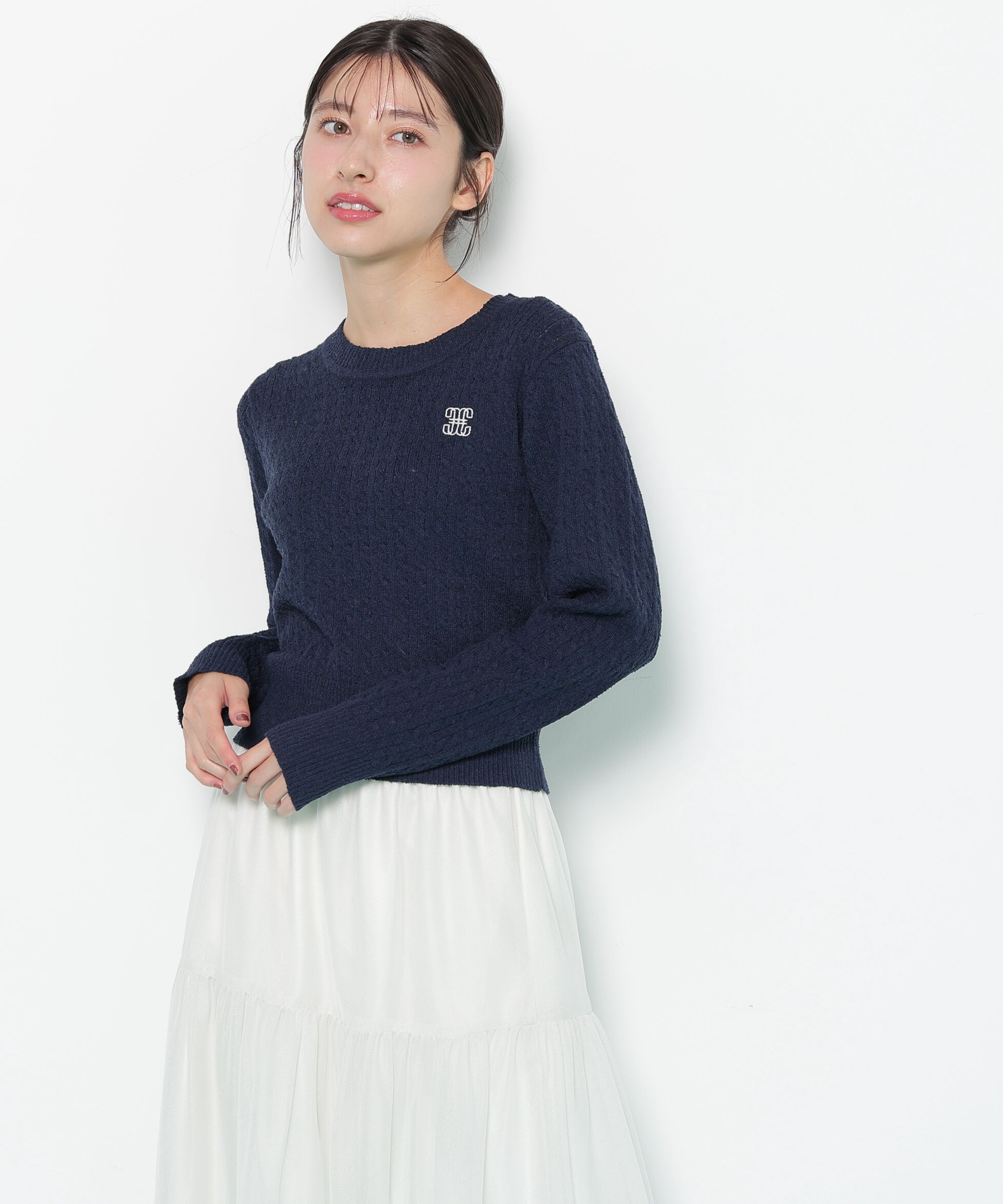  「ミニブークレーケーブルニット」|ニット・セーター|