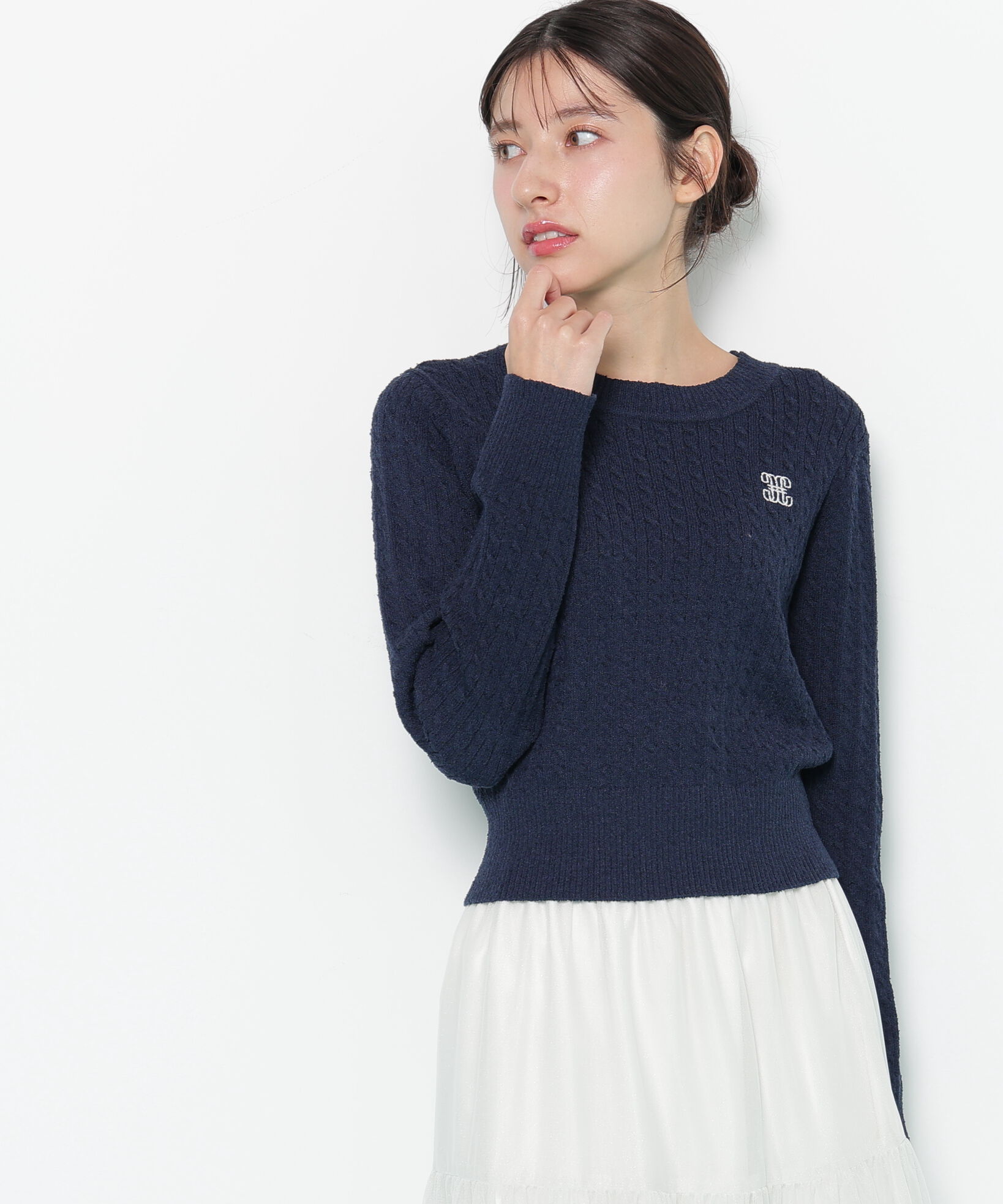  「ミニブークレーケーブルニット」|ニット・セーター|