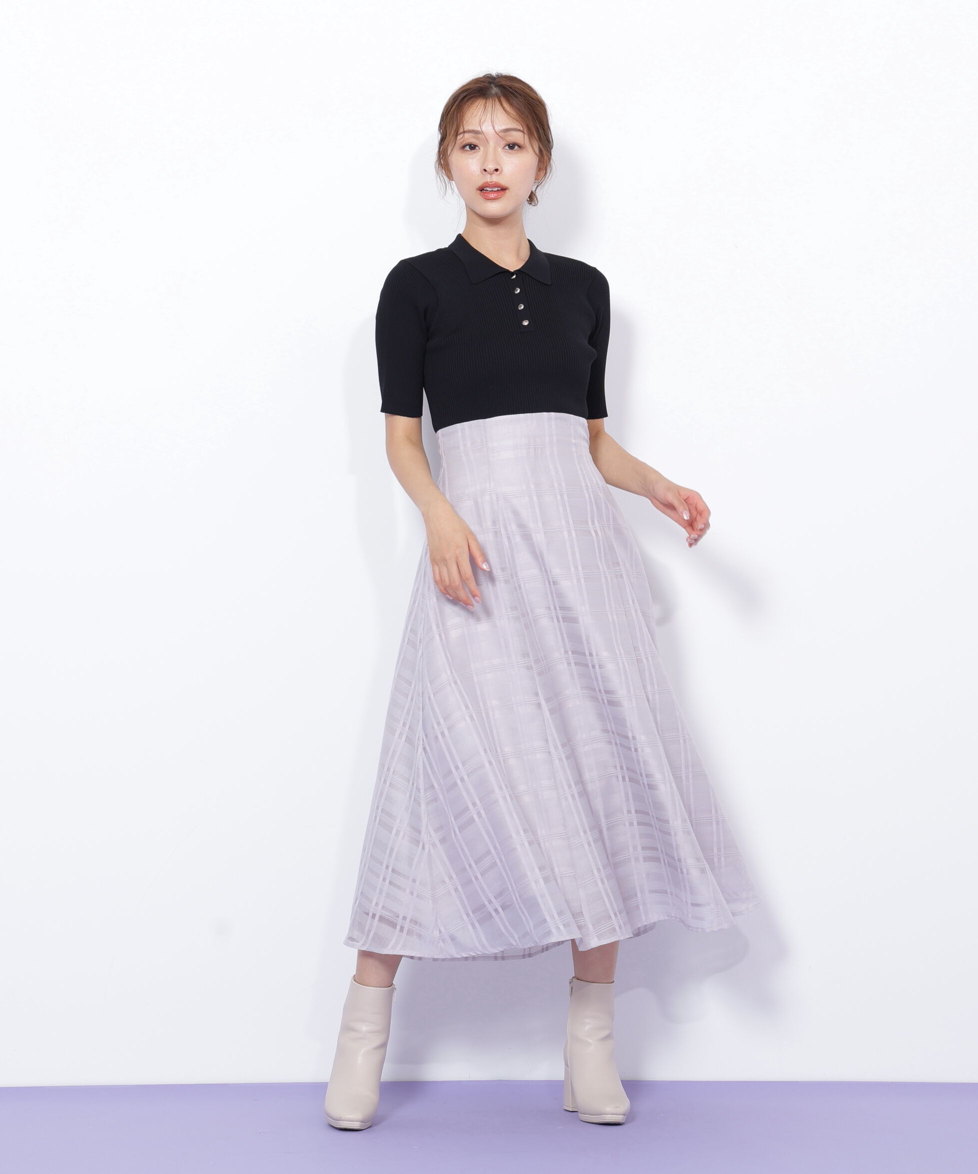  「ポロ衿ドッキングワンピース」|ワンピース|