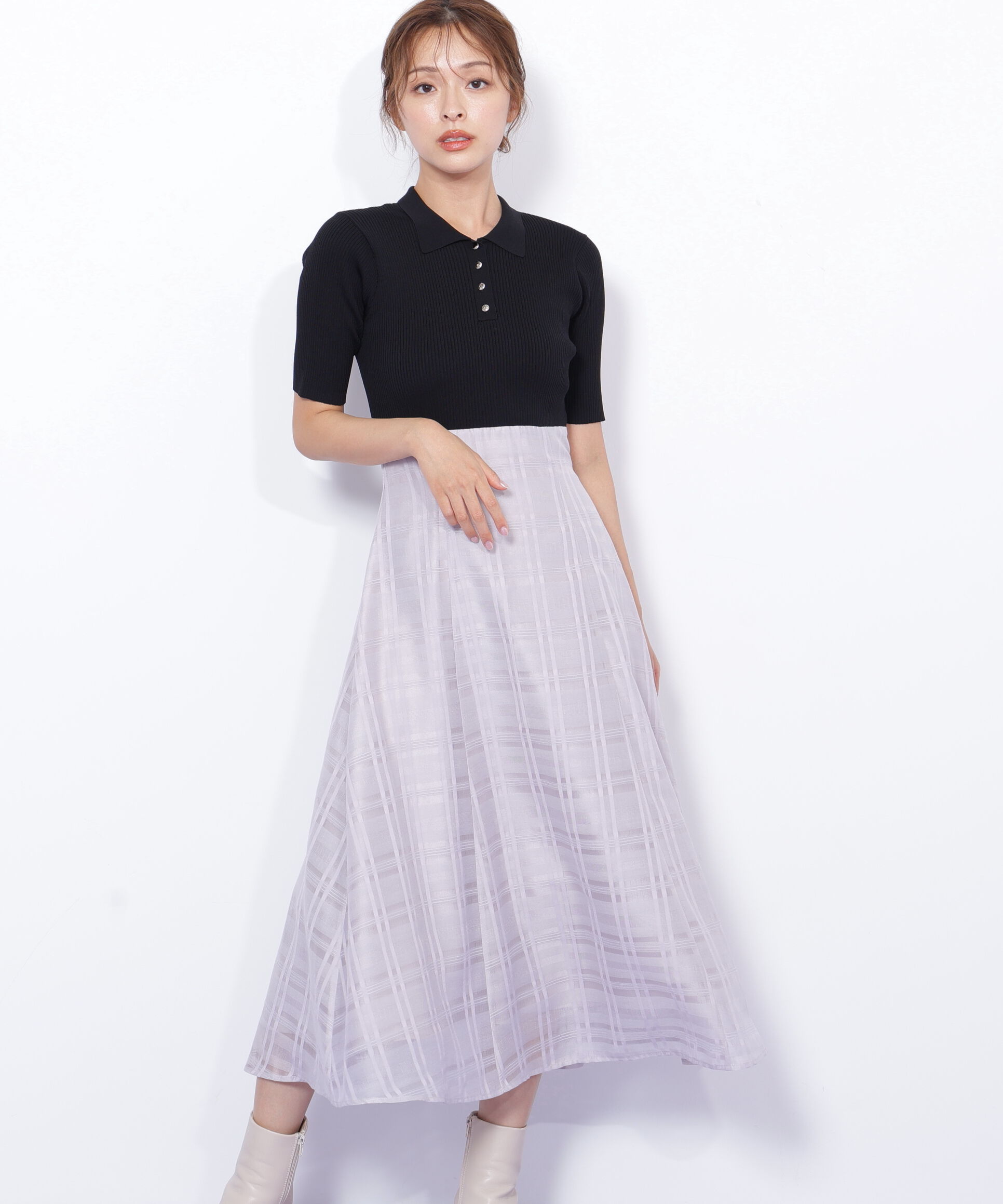  「ポロ衿ドッキングワンピース」|ワンピース|