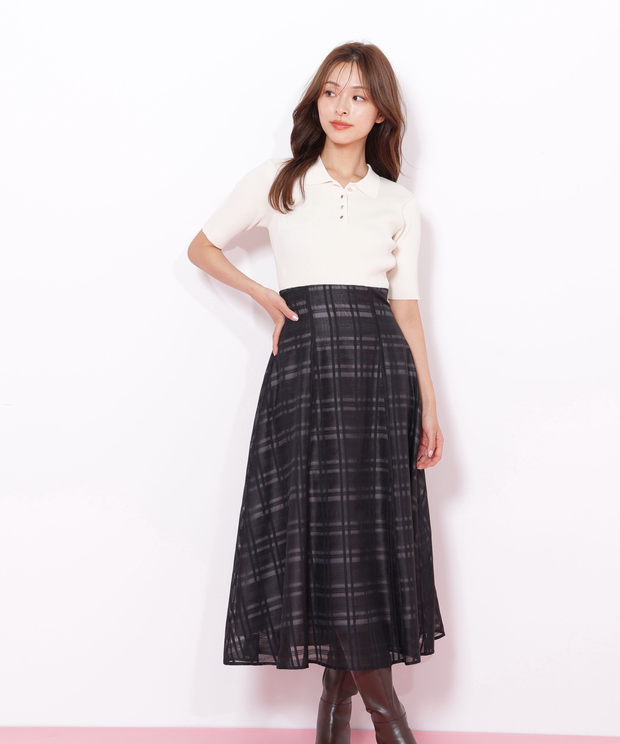  「ポロ衿ドッキングワンピース」|ワンピース|