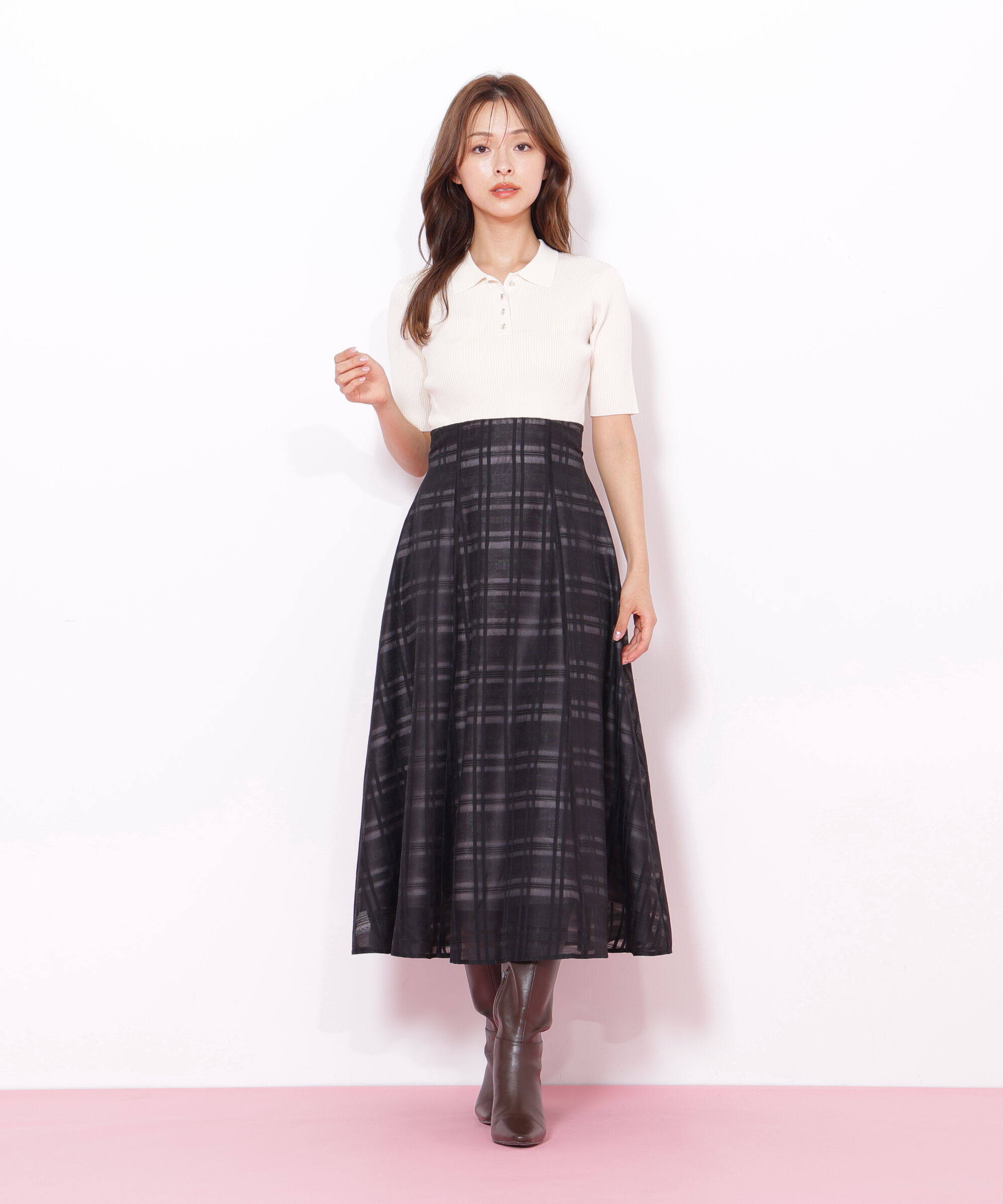  「ポロ衿ドッキングワンピース」|ワンピース|