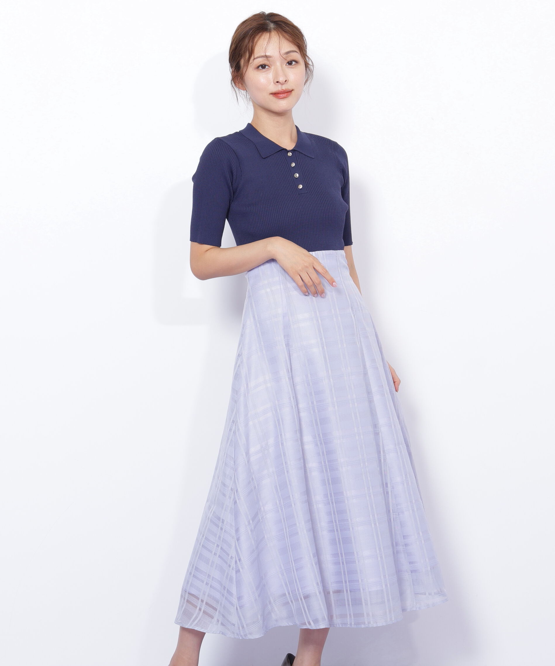  「ポロ衿ドッキングワンピース」|ワンピース|