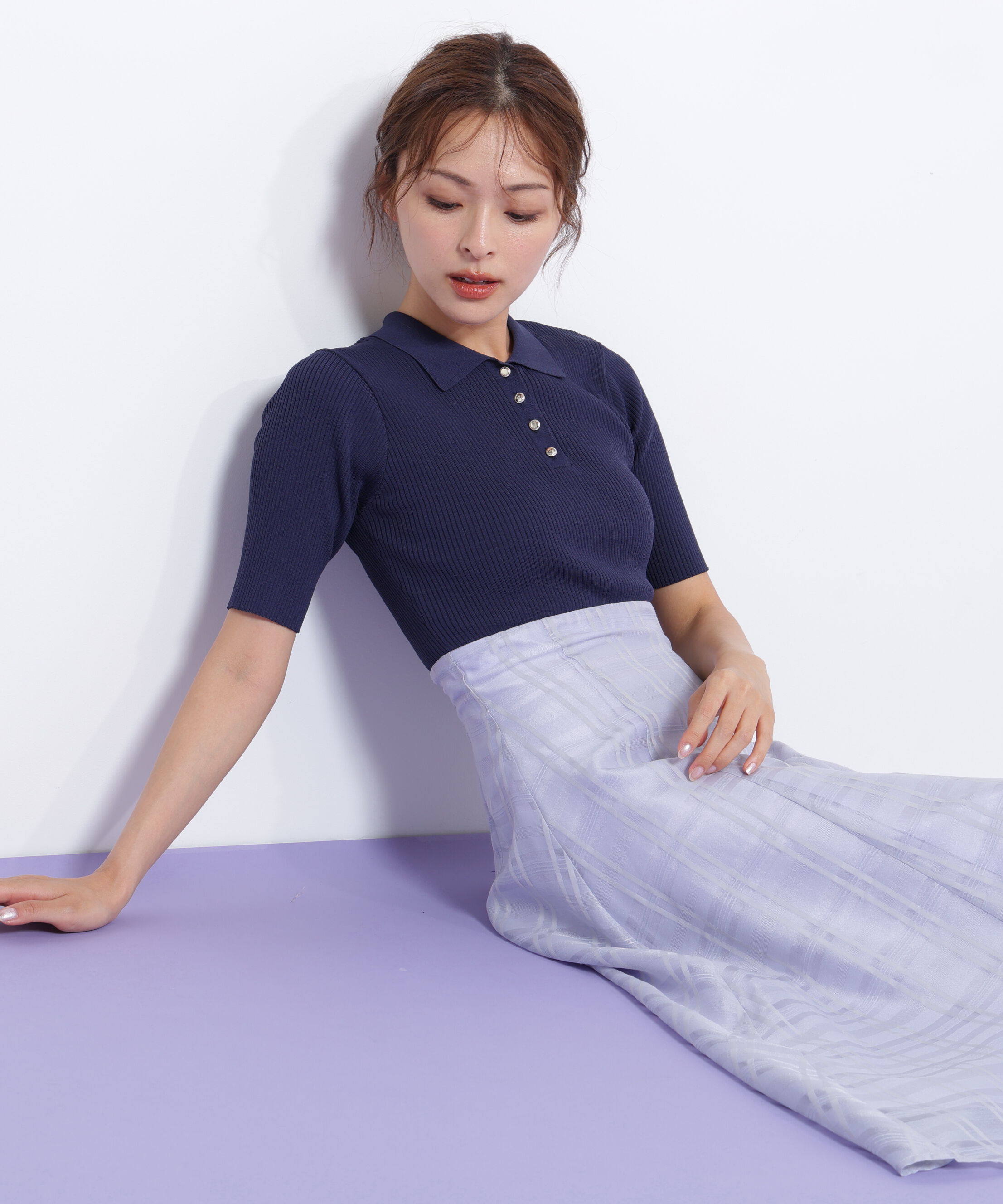  「ポロ衿ドッキングワンピース」|ワンピース|