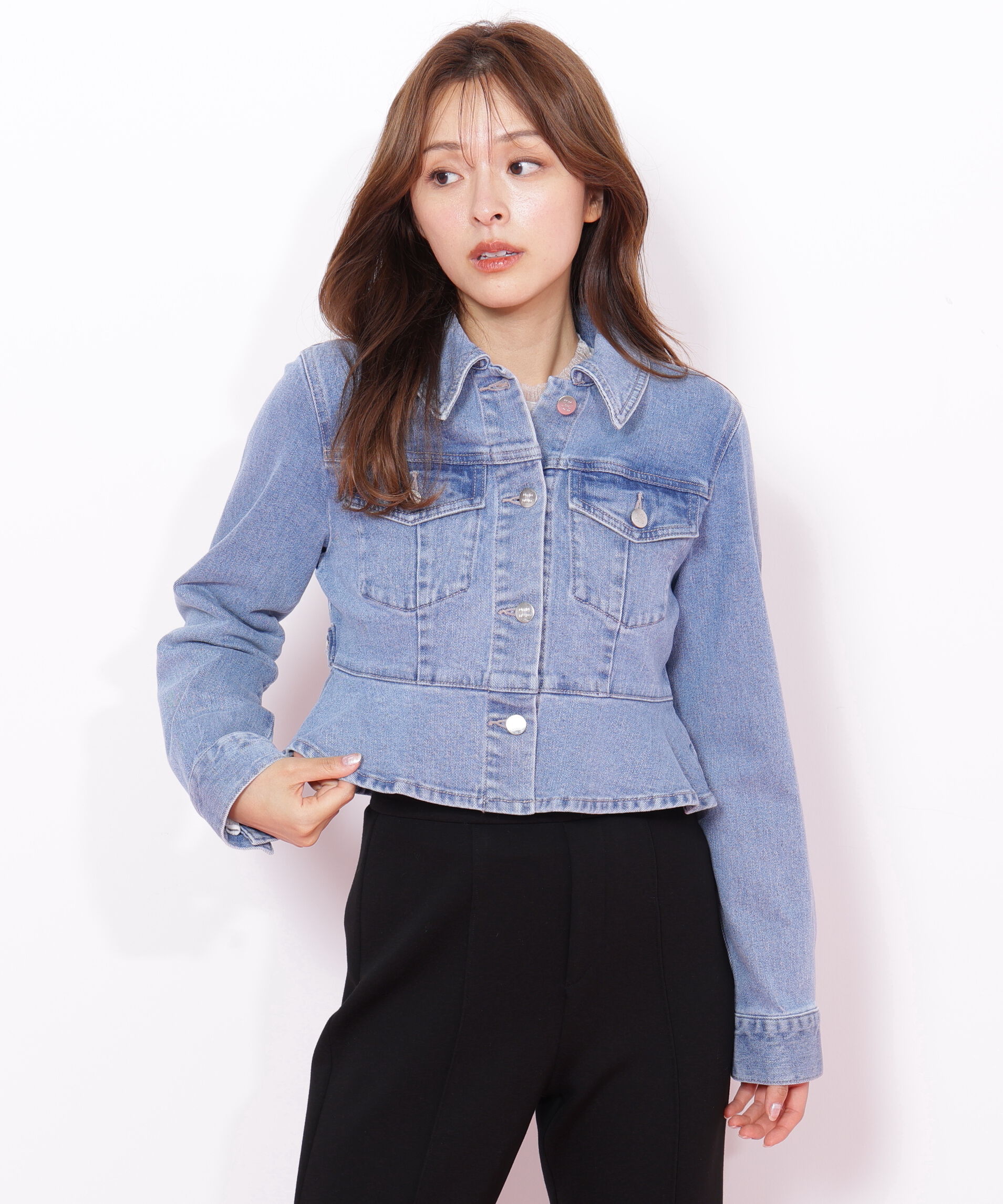  「ペプラムデニムジャケット」|その他|ブルー