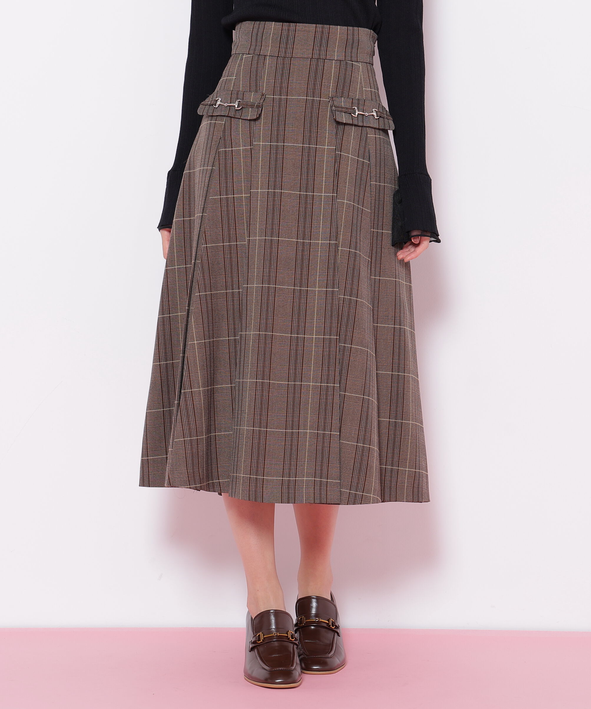  「ウーリッシュフラノタックフレアスカート」|スカート|ブラウンチェ 1