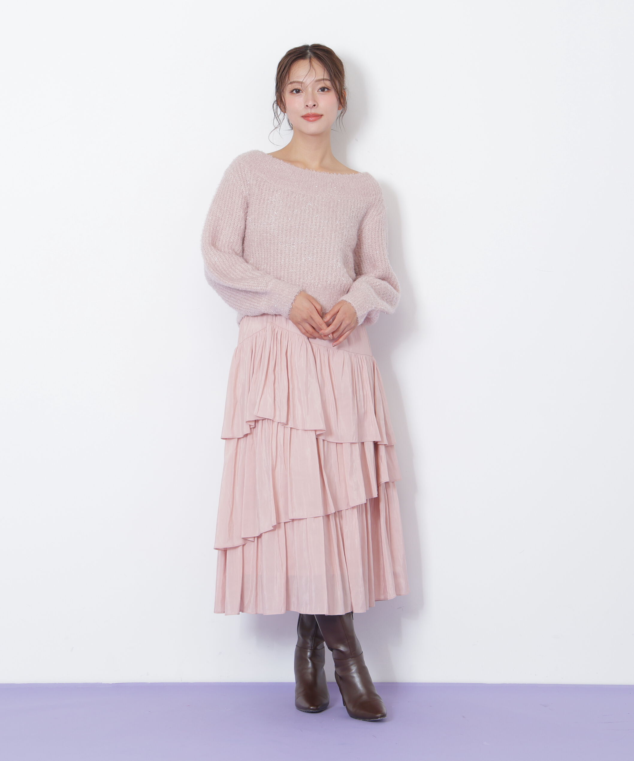 「ランダムティアードスカート」|スカート|ピンク