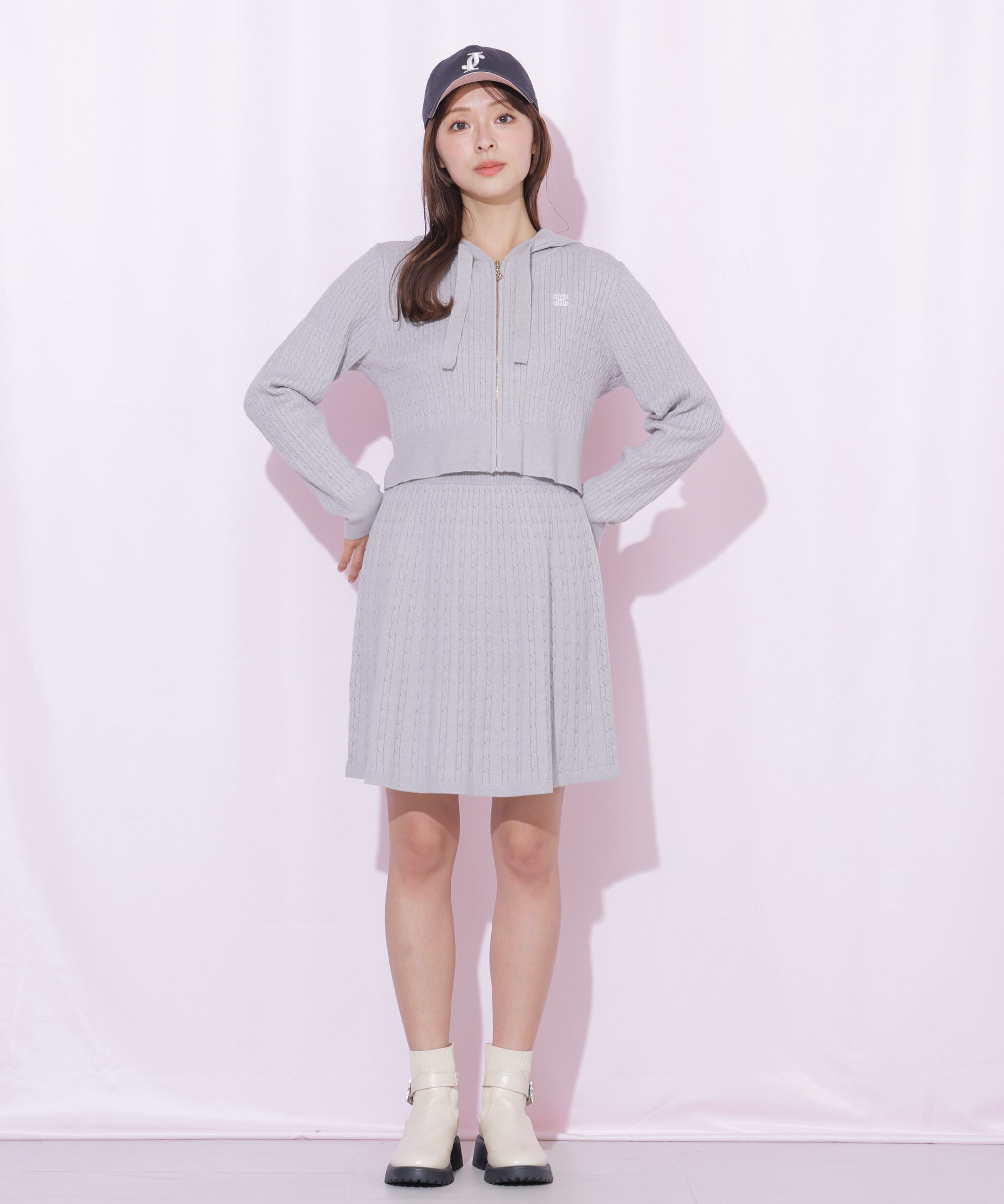  「ケーブルニットパーカーセットアップ」|ワンピース|