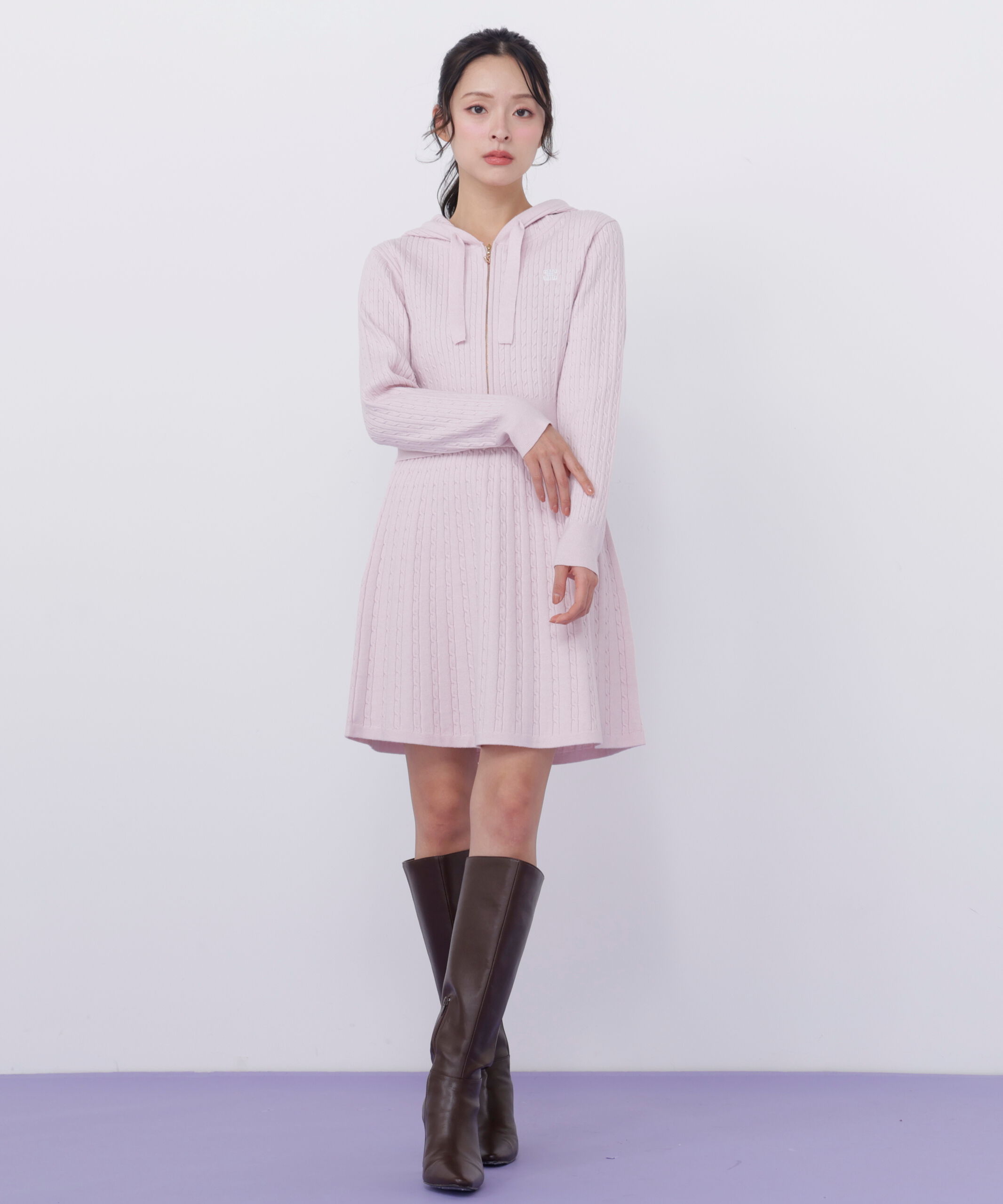  「ケーブルニットパーカーセットアップ」|ワンピース|