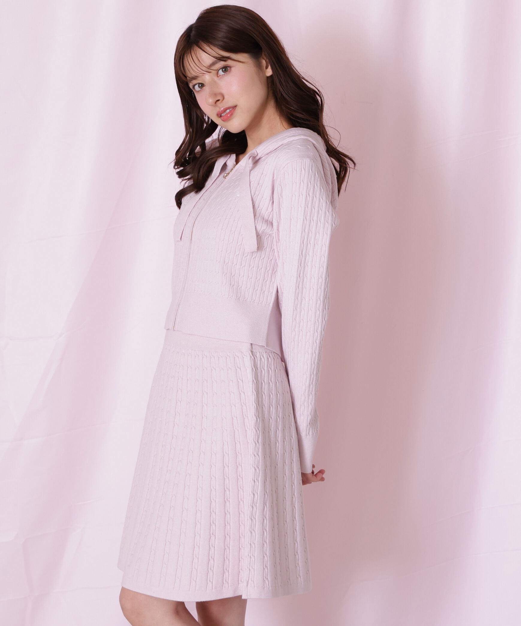  「ケーブルニットパーカーセットアップ」|ワンピース|