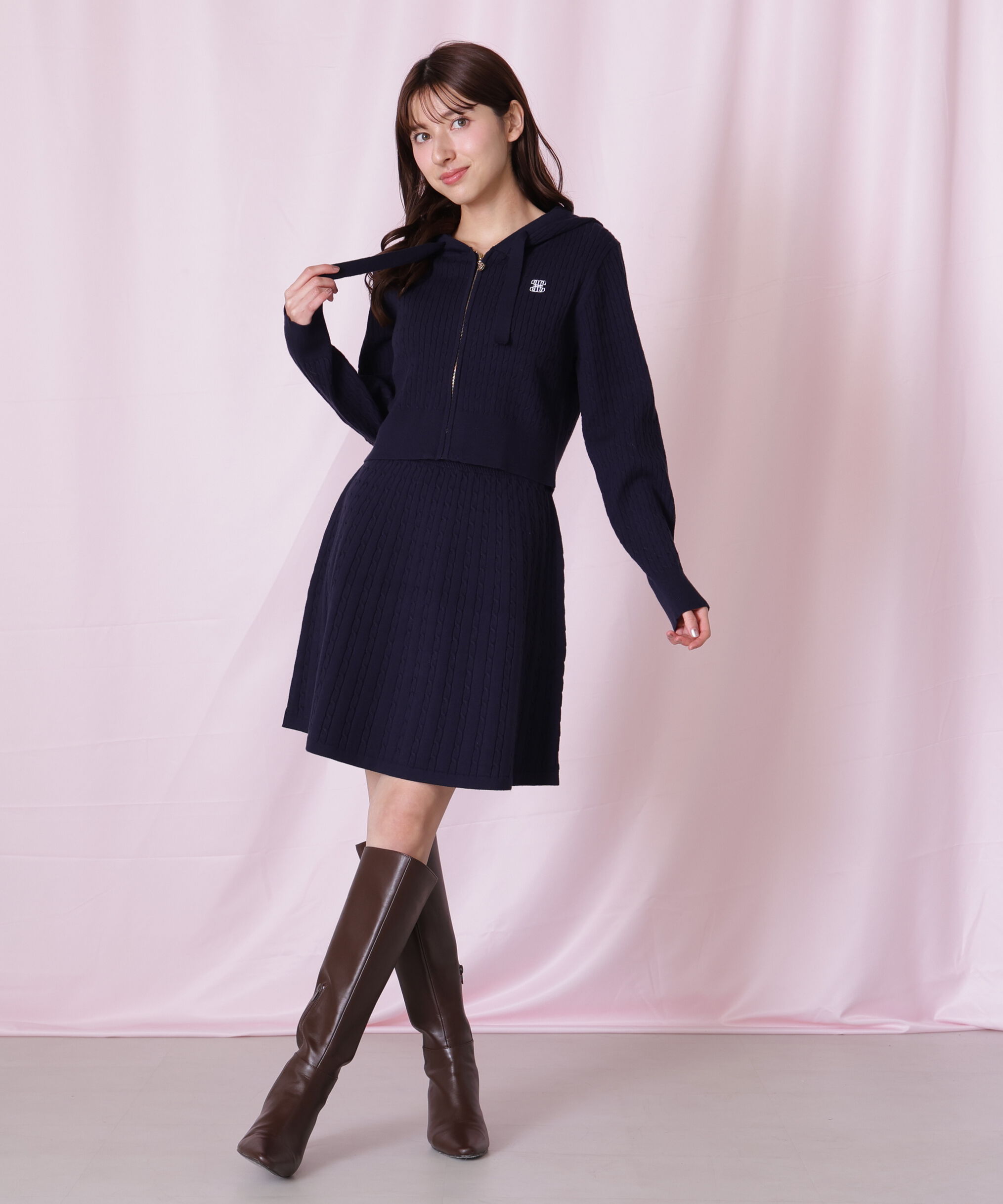  「ケーブルニットパーカーセットアップ」|ワンピース|