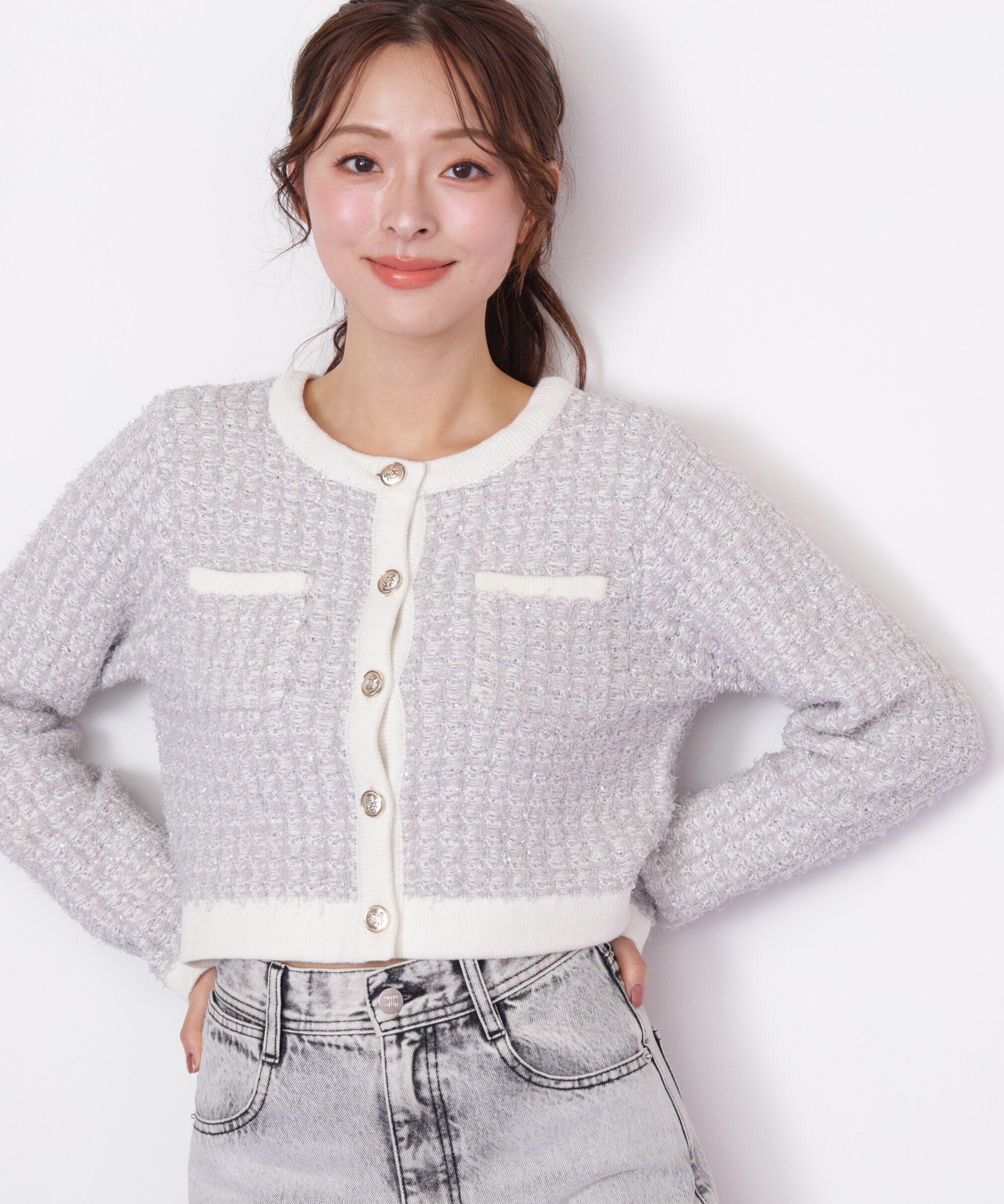  「ミックスツイードニットジャケット」|ニット・セーター|