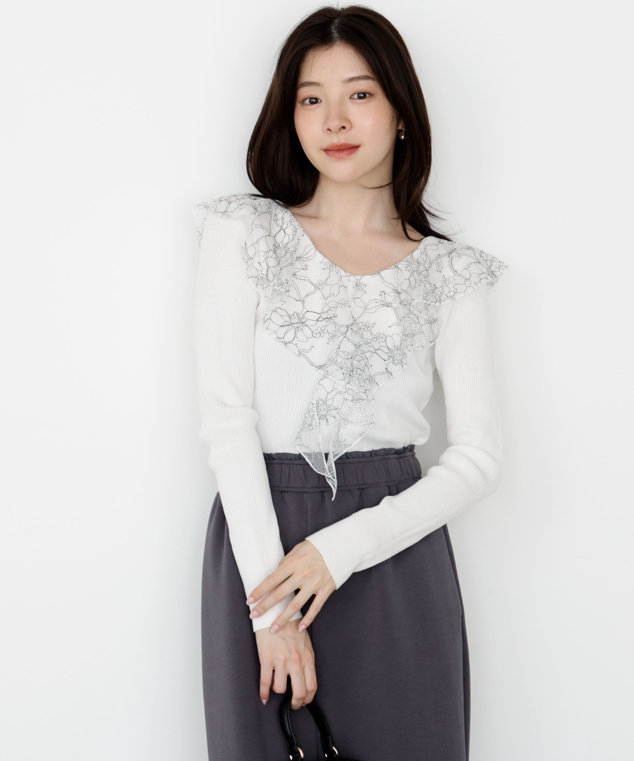 PROPORTION BODY DRESSING「レースフリルニット 25AW」|ニット・セーター|ホワイト&times;ミッ