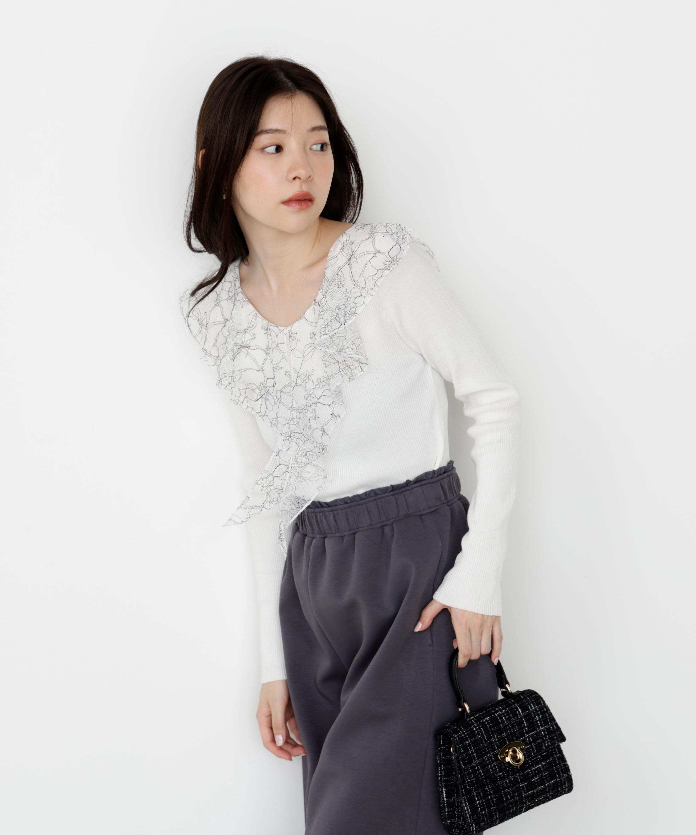 PROPORTION BODY DRESSING「レースフリルニット 25AW」|ニット・セーター|