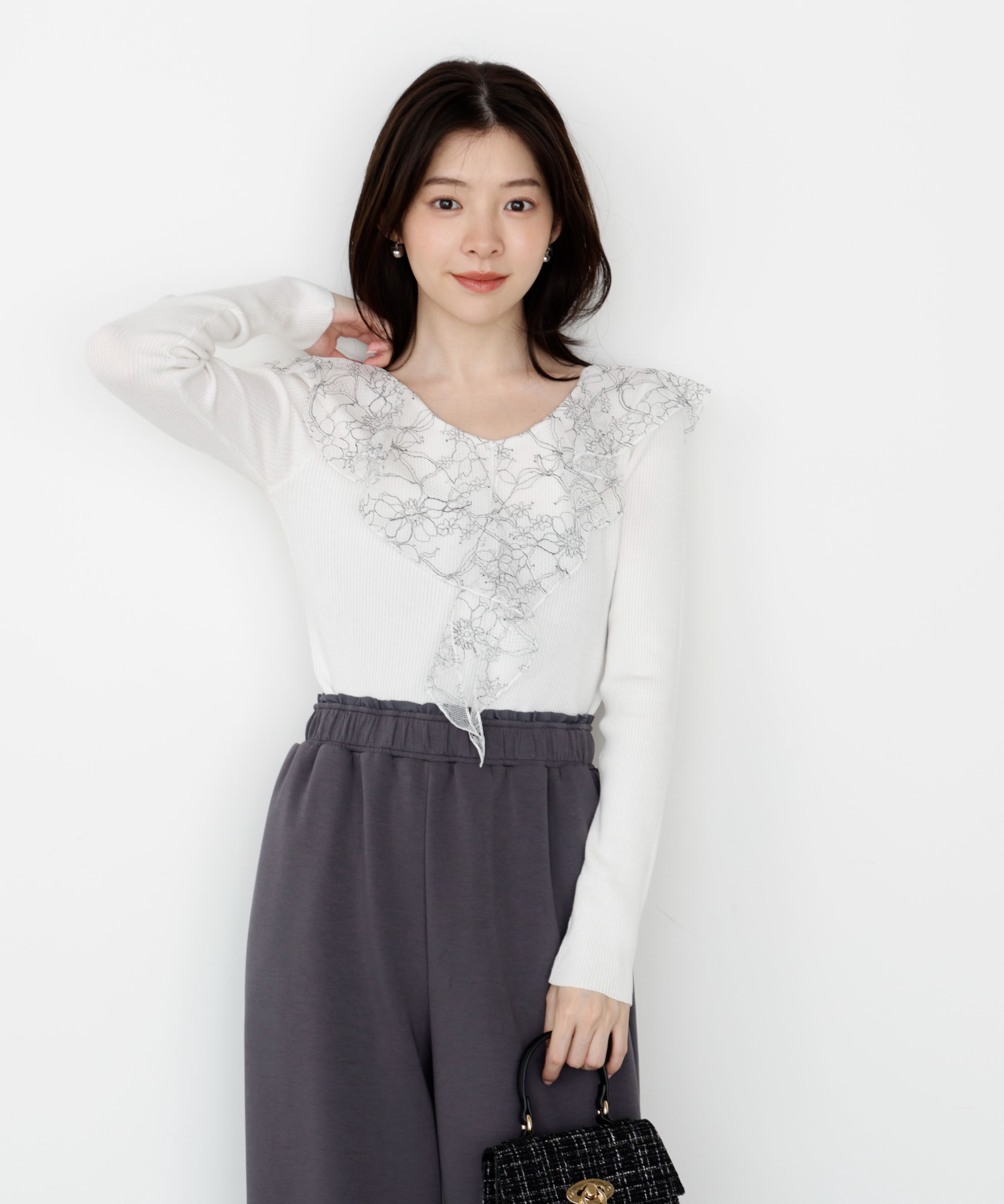 PROPORTION BODY DRESSING「レースフリルニット 25AW」|ニット・セーター|