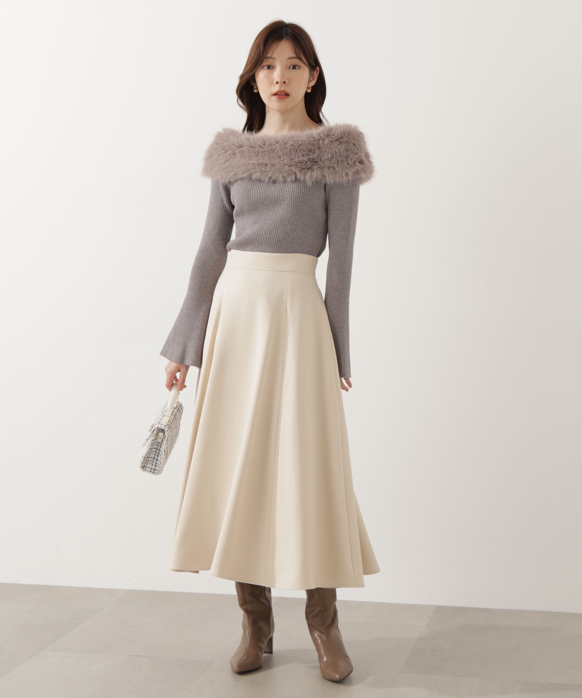PROPORTION BODY DRESSING「フェイクファー付きオフショルニット 25AW」|ニット・セーター|