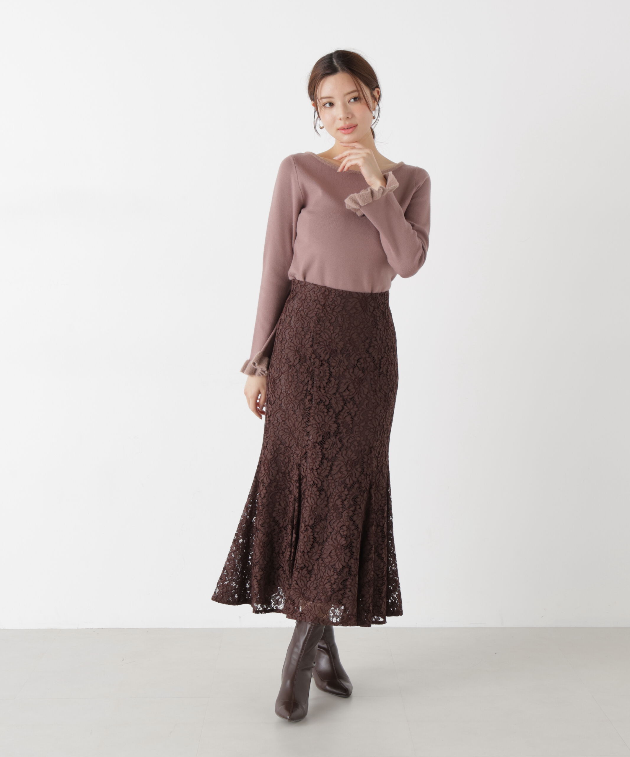 PROPORTION BODY DRESSING「レースマーメイドスカート 25AW」|スカート|ブラウン