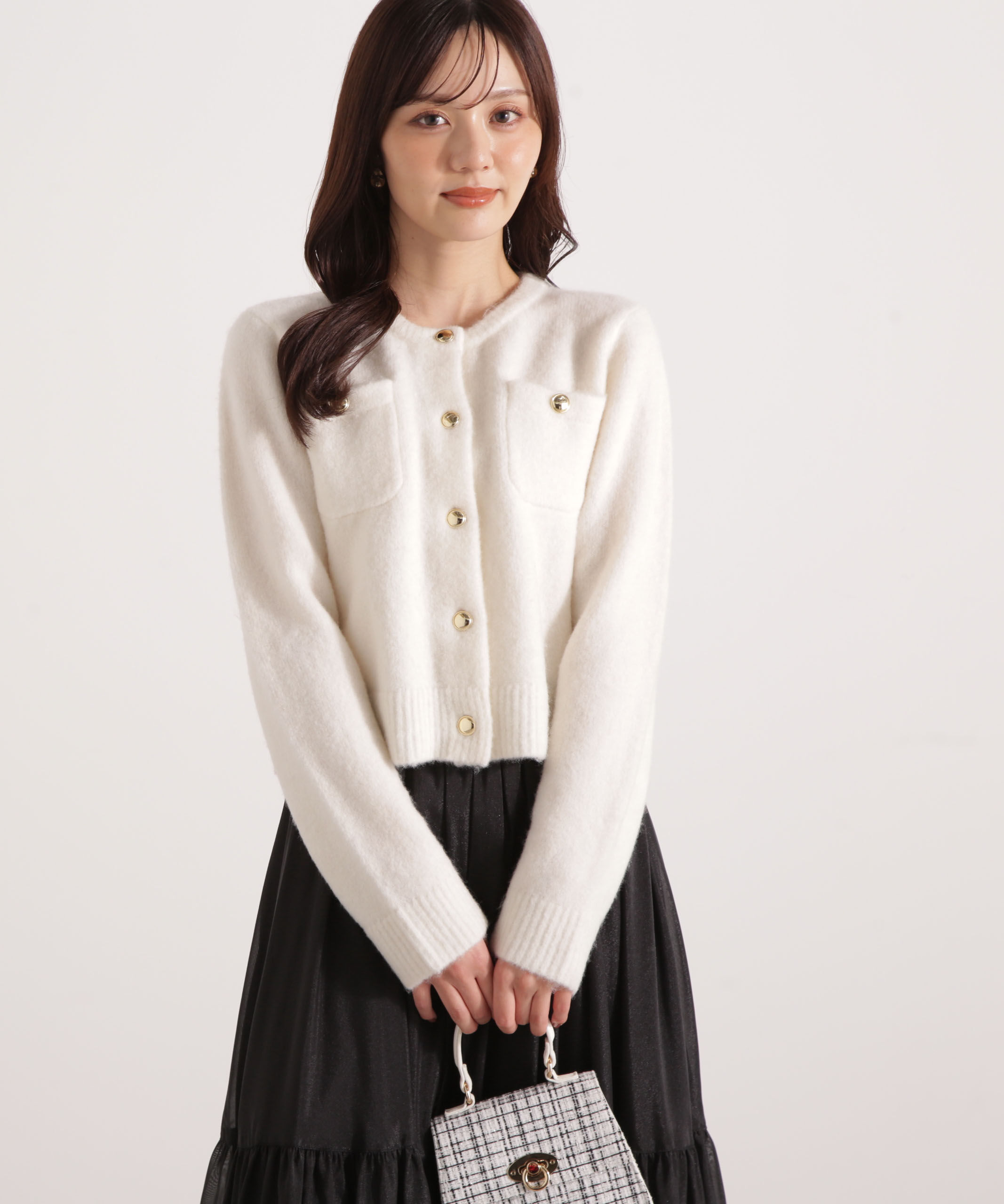 PROPORTION BODY DRESSING「釦POINTウール混カーディガン 25AW」|カーディガン|エクリュ1