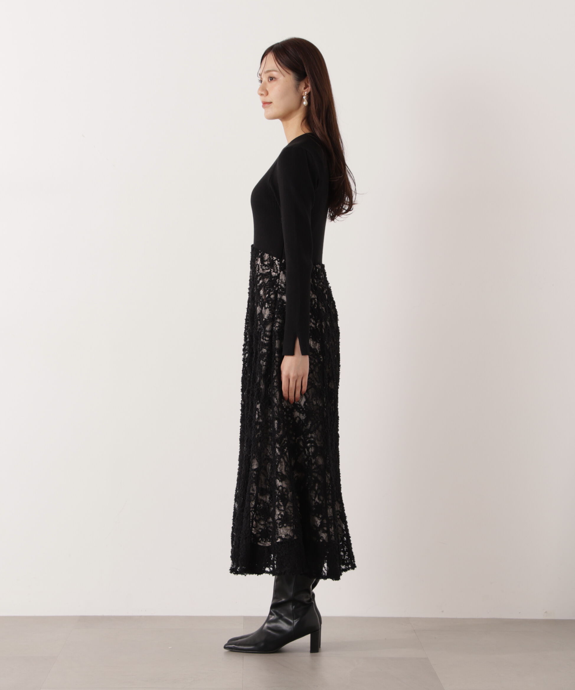 PROPORTION BODY DRESSING「レースドッキングニットワンピース 26SS」|ワンピース|