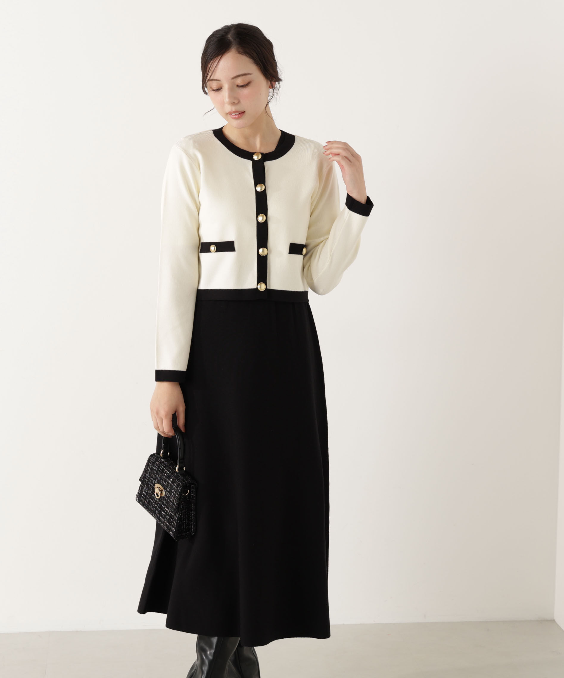 PROPORTION BODY DRESSING「バイカラーカーデセットアップ」|ワンピース|エクリュ&times;ブ  1