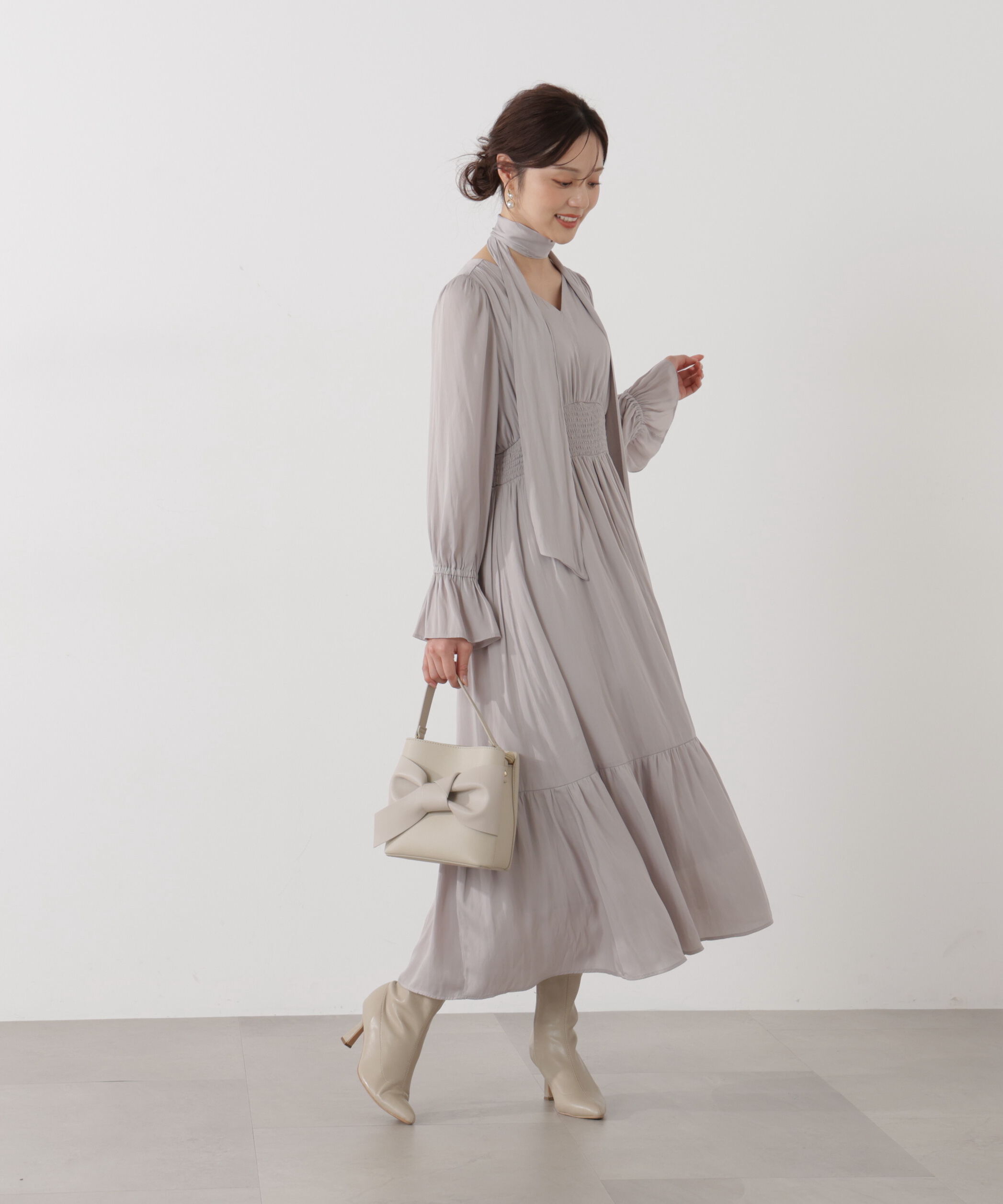 PROPORTION BODY DRESSING「タイ付きギャザーワンピース」|ワンピース|