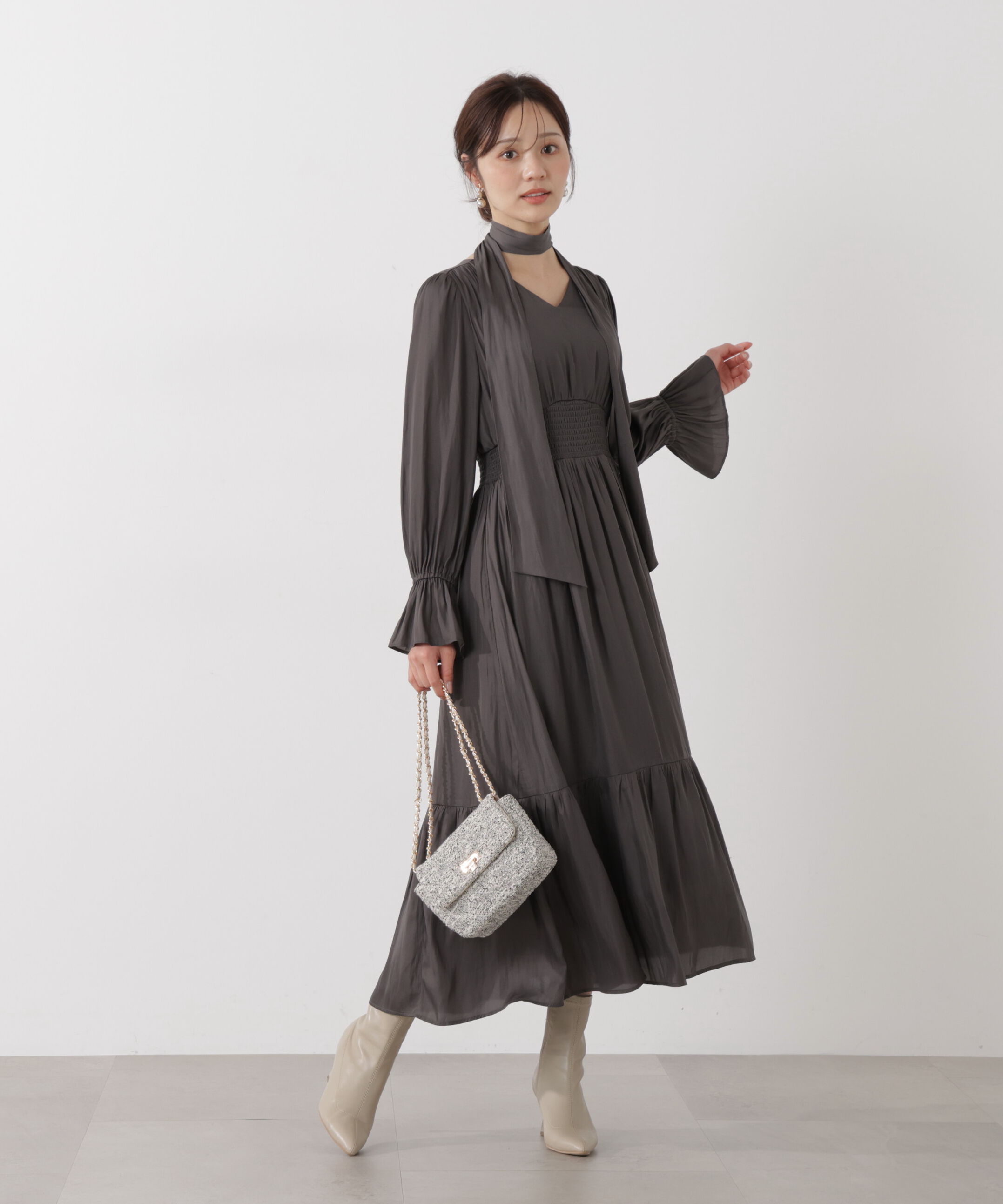 PROPORTION BODY DRESSING「タイ付きギャザーワンピース」|ワンピース|